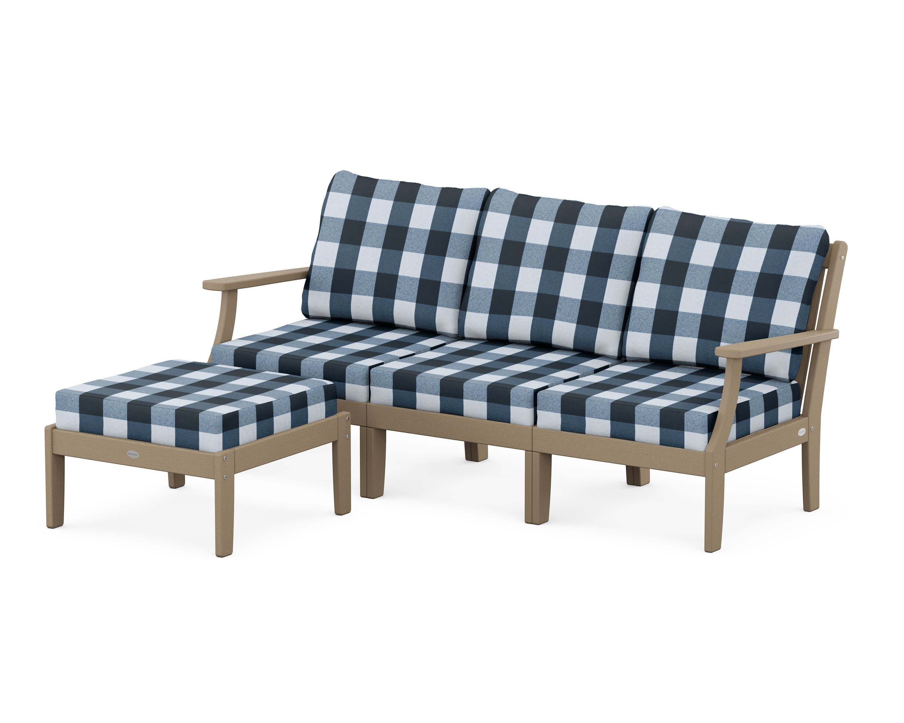 Braxton Modular 4-Piece Deep Seating Set with Ottoman in Vintage Sahara / Buffalo Plaid Marine Indigo
