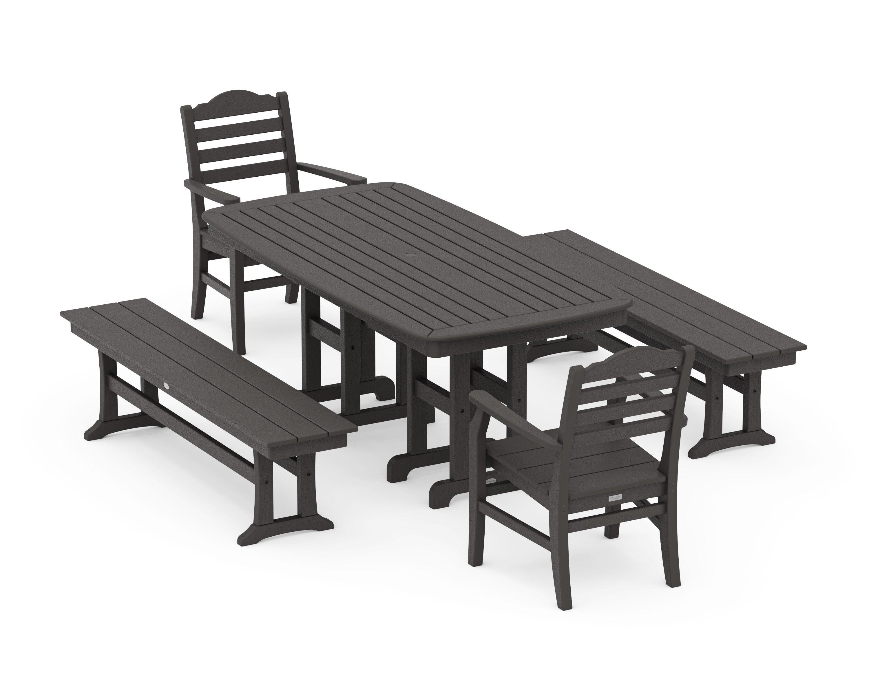 Savannah 5-Piece Dining Set with Benches in Vintage Coffee