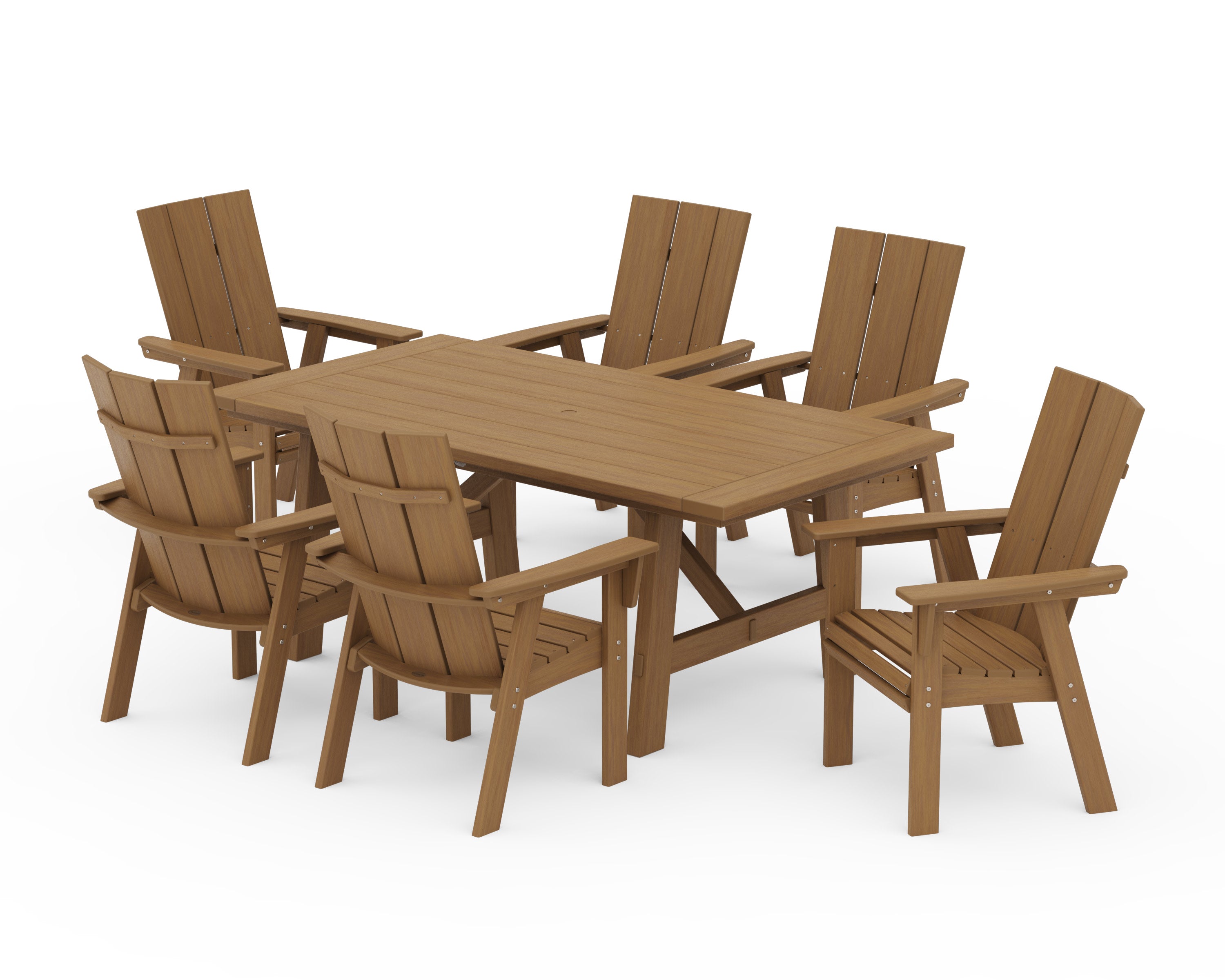 Modern Curveback Adirondack 7-Piece Rustic Farmhouse Dining Set in Natural