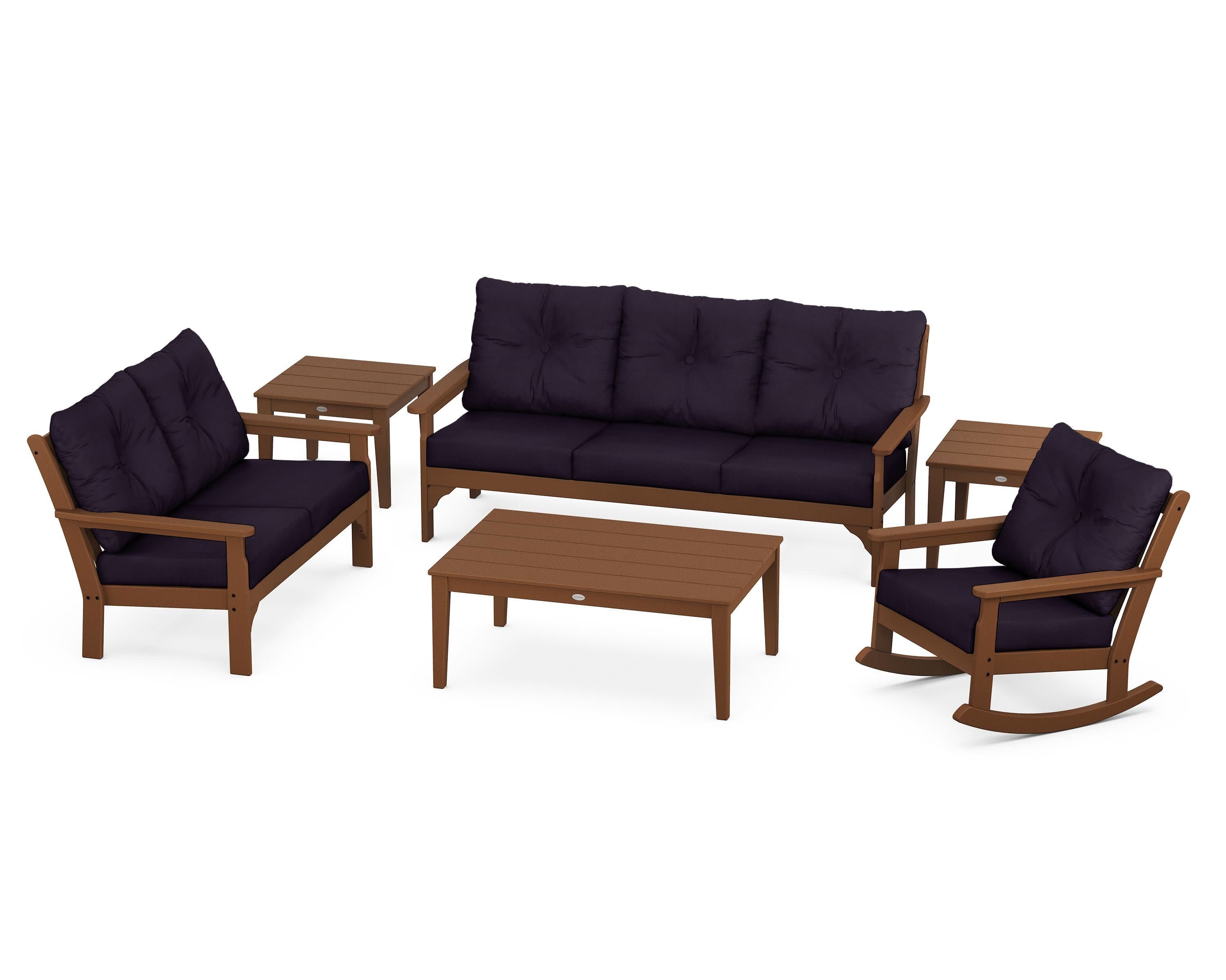 Vineyard 6-Piece Deep Seating Set in Teak / Navy Linen