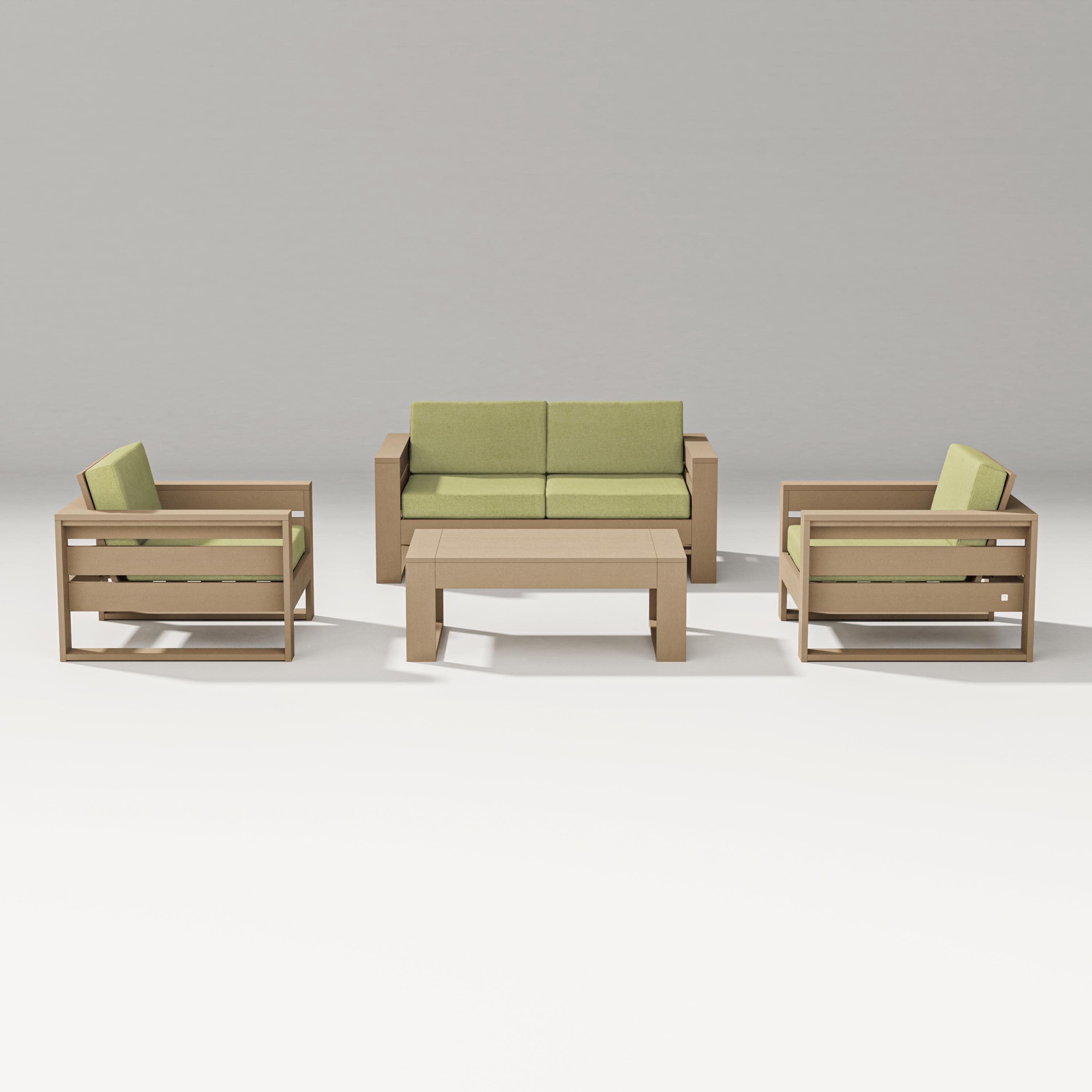 Latitude 4-Piece Lounge Loveseat Set in Vintage Sahara / Chartreuse Boucle