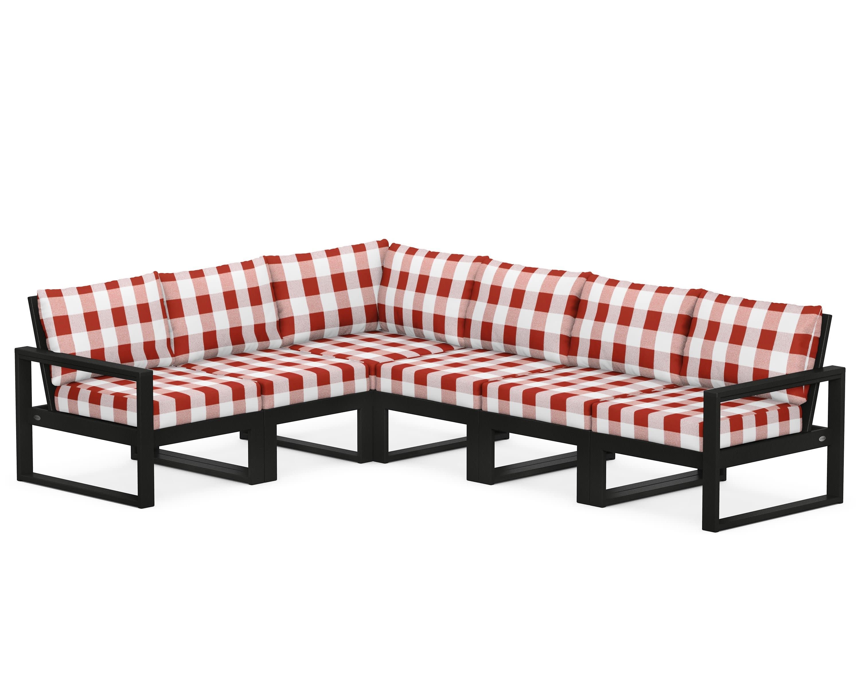 EDGE 6-Piece Modular Deep Seating Set in Black / Buffalo Plaid Crimson