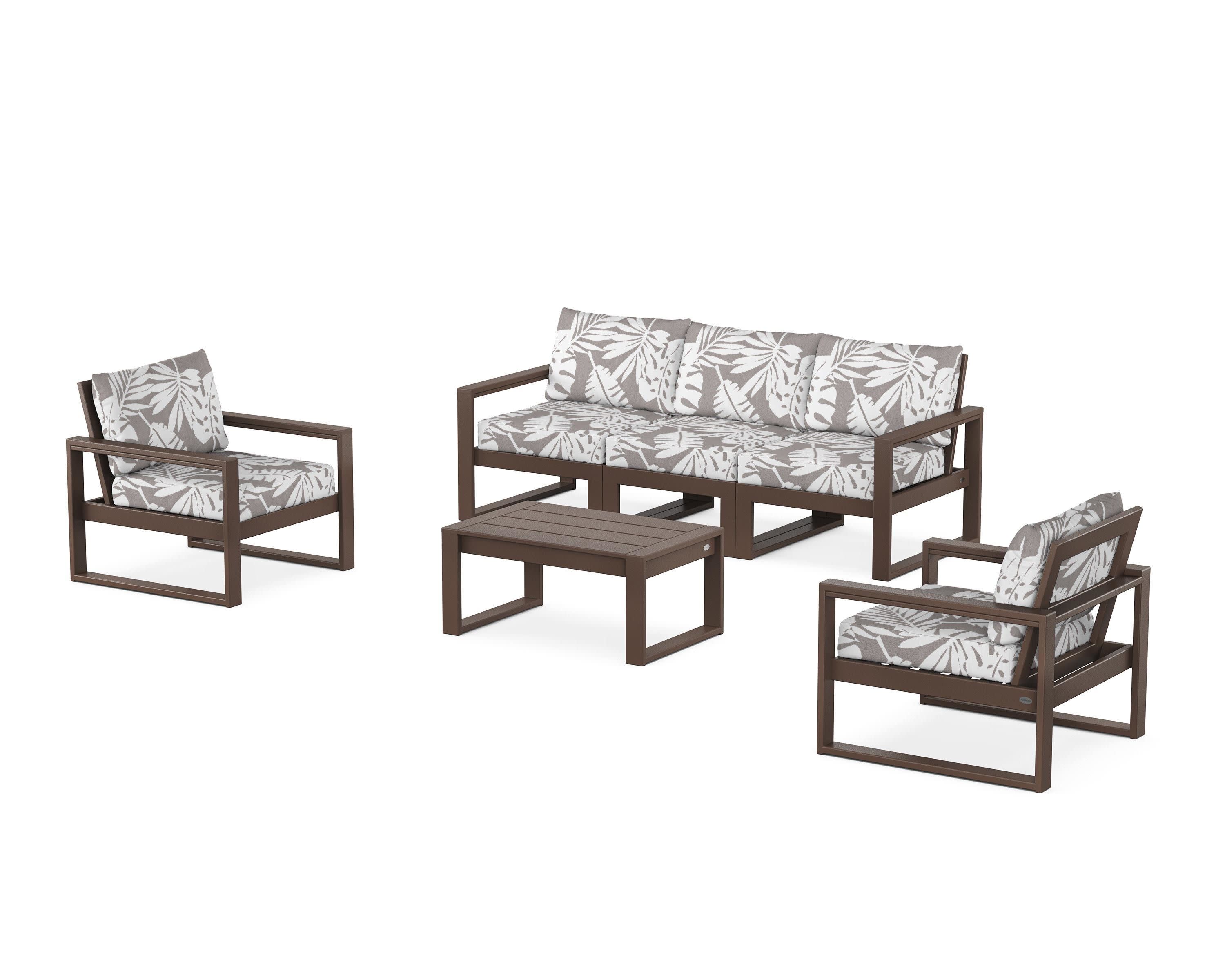 EDGE Sectional 4-Piece Deep Seating Set with Sofa in Mahogany / Leaf Grey Mist