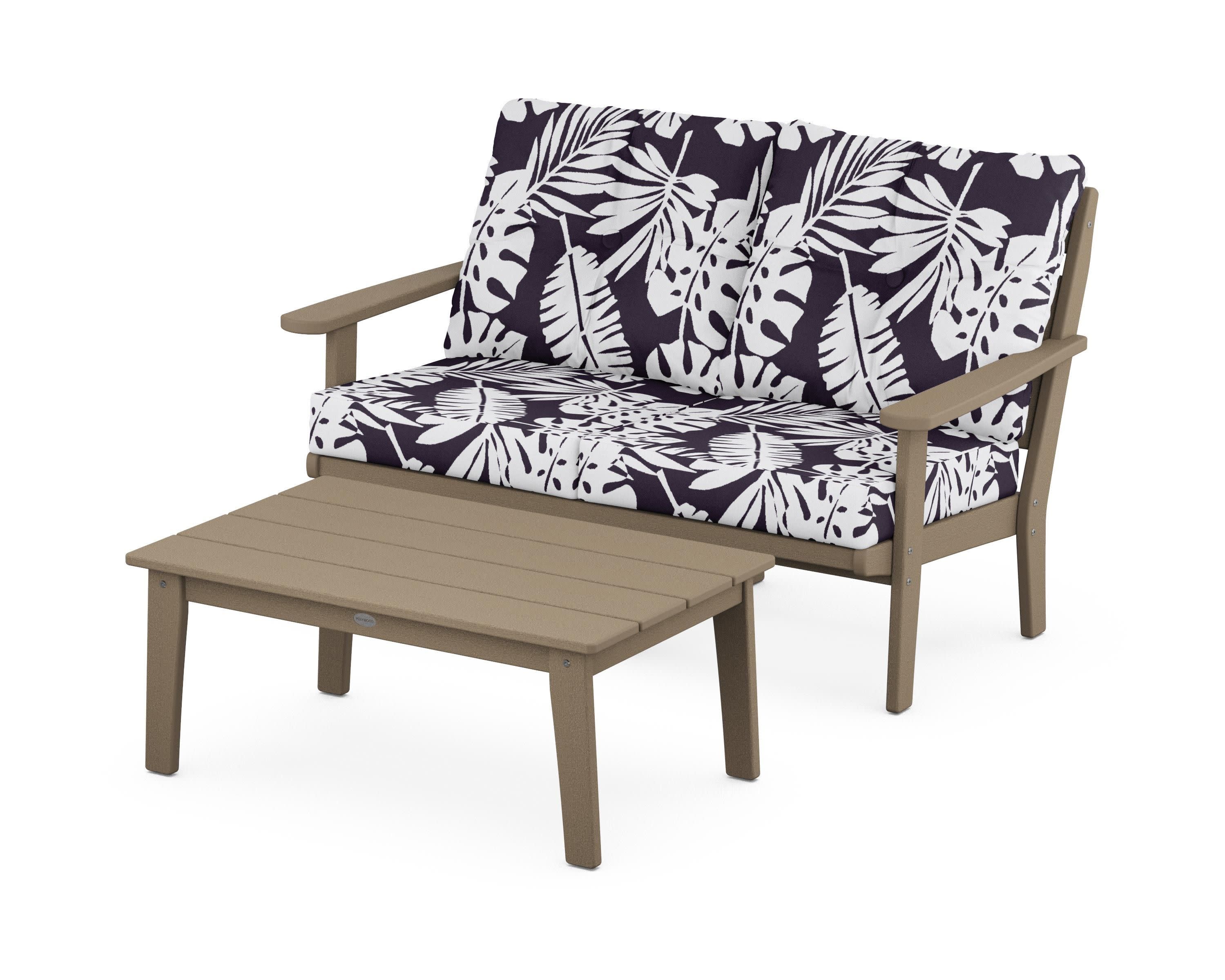 Lakeside 2-Piece Lounge Loveseat Set in Vintage Sahara / Leaf Navy