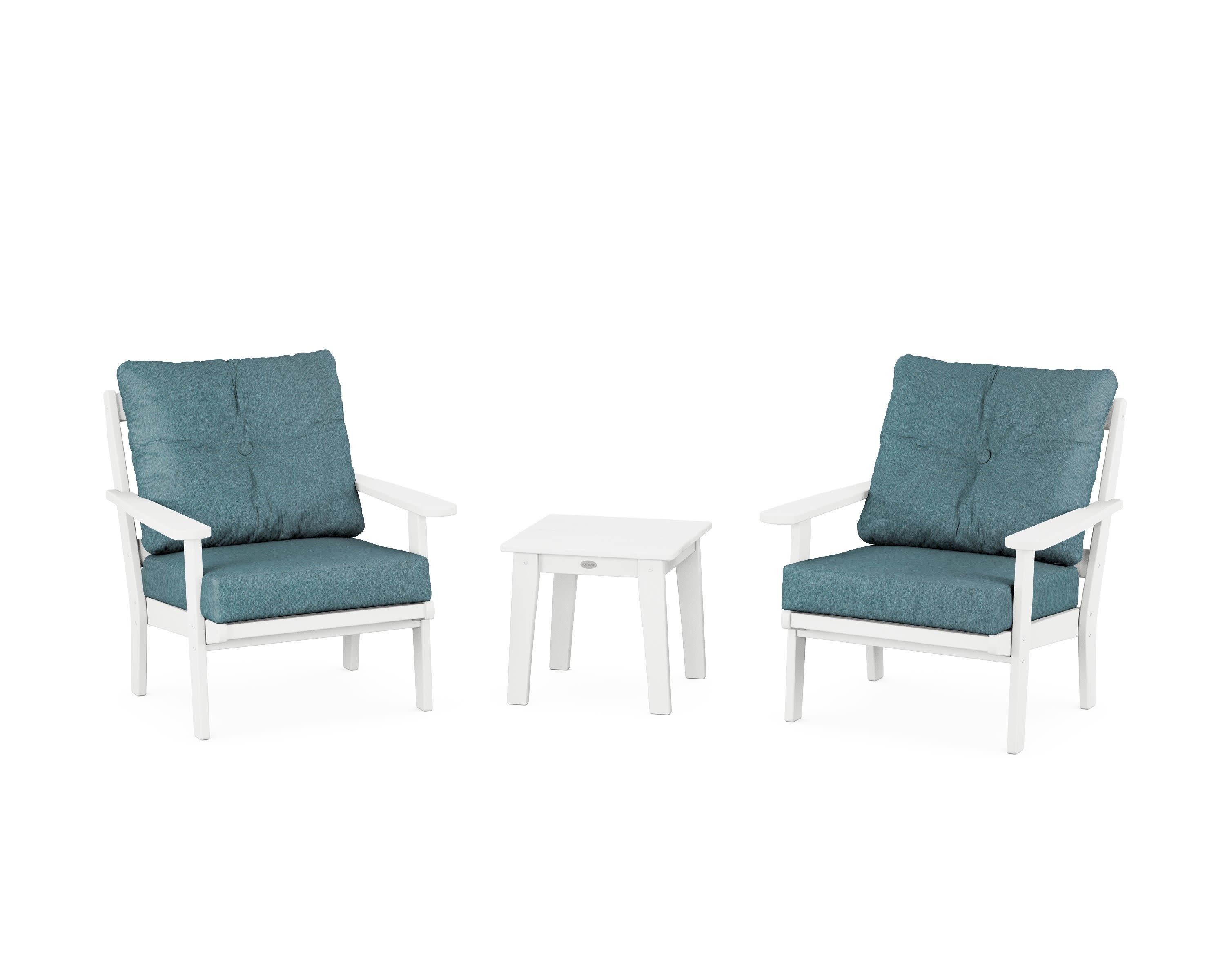 Mission 3-Piece Deep Seating Set in White / Ocean Teal