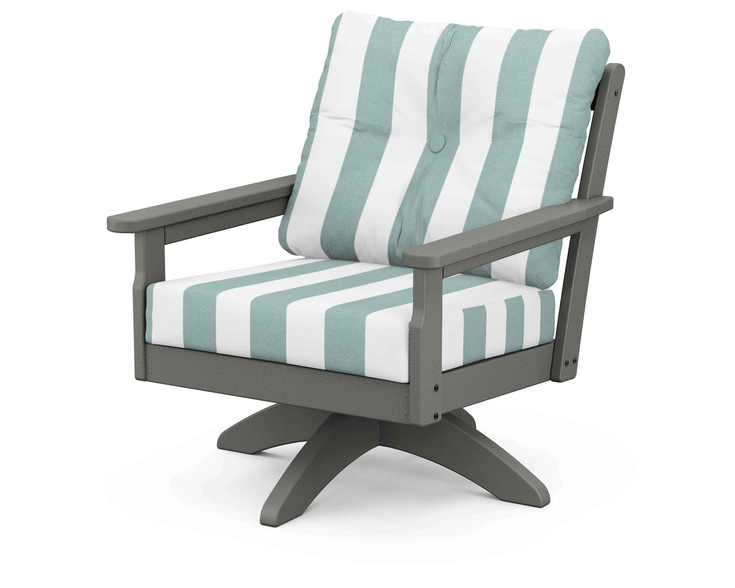 Vineyard Deep Seating Swivel Chair in Slate Grey / Cabana Stripe Glacier Spa