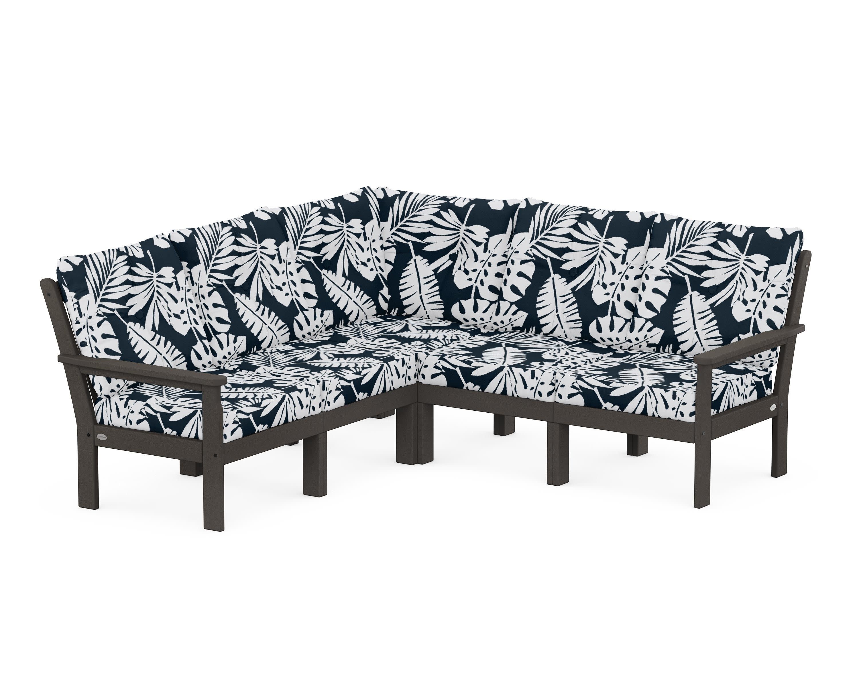 Vineyard 5-Piece Sectional in Vintage Coffee / Leaf Marine Indigo