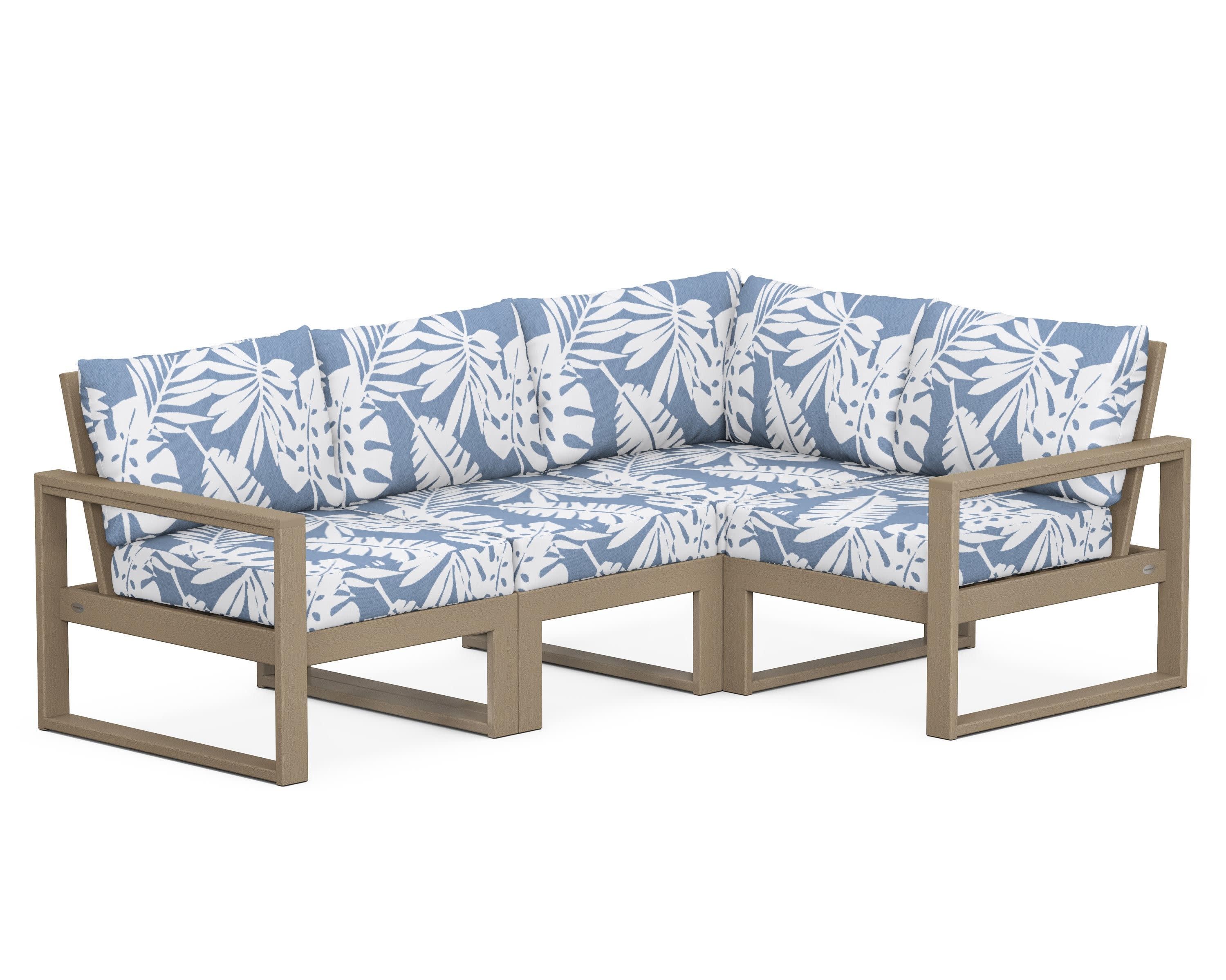 EDGE 4-Piece Modular Deep Seating Set in Vintage Sahara / Leaf Sky Blue