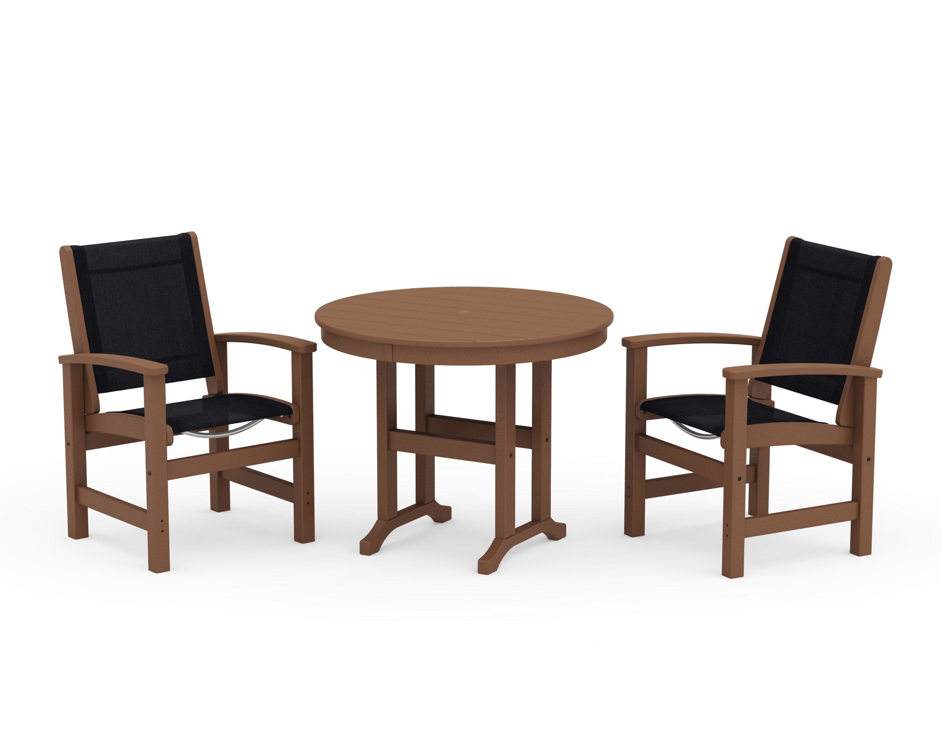 Coastal 3-Piece Round Dining Set in Teak / Black Sling