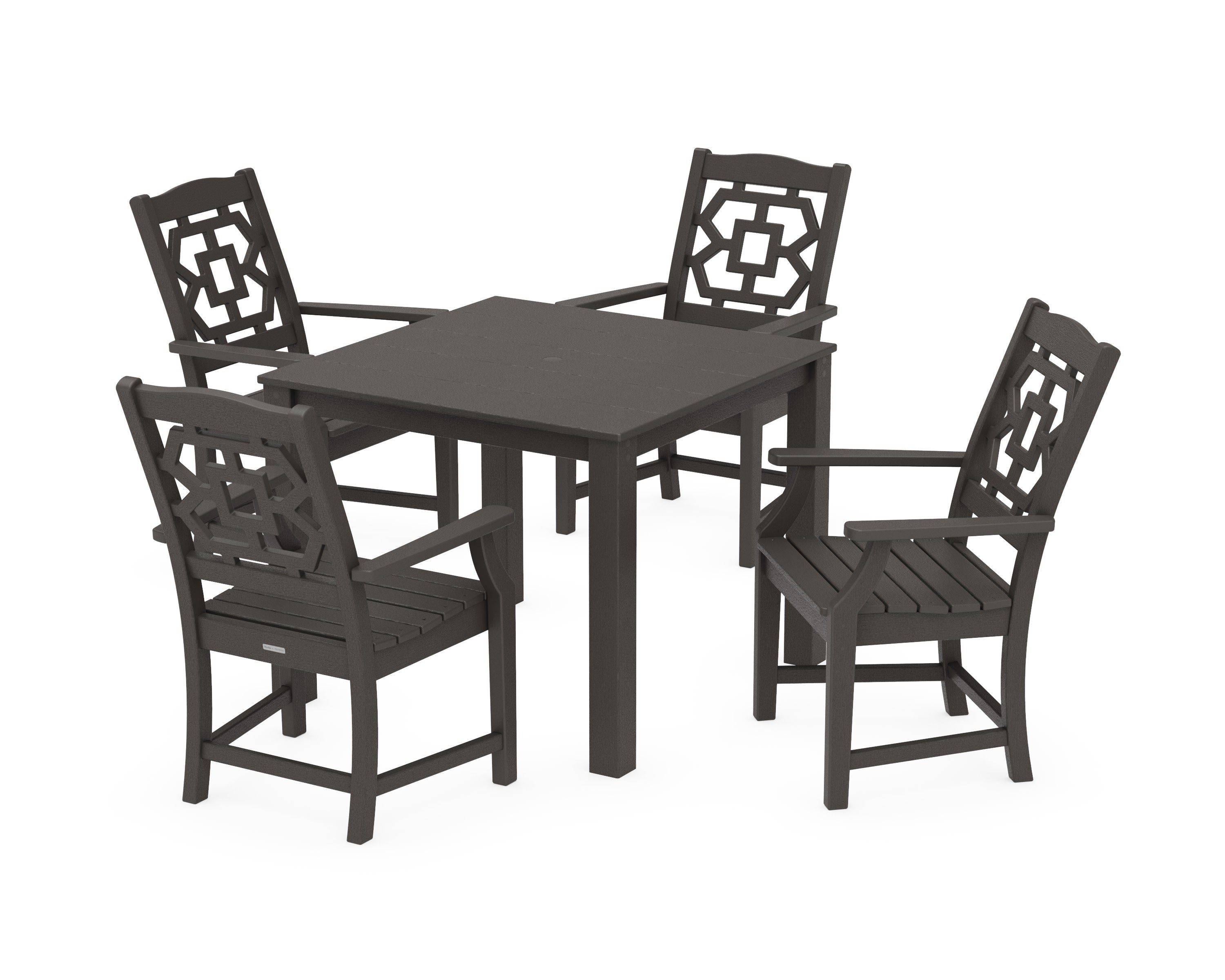 Chinoiserie 5-Piece Parsons Dining Set in Vintage Coffee