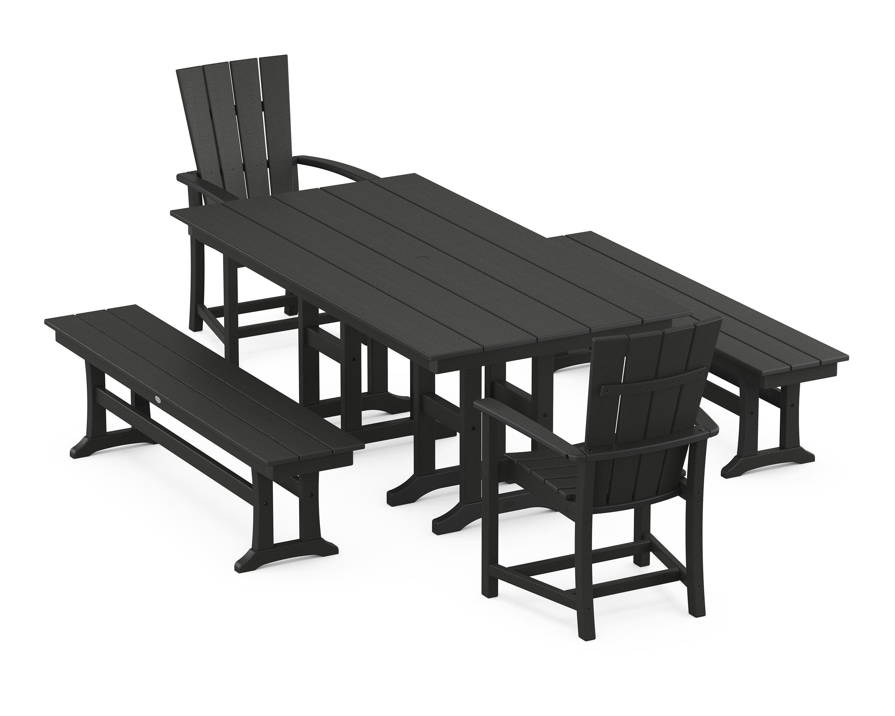 Quattro 5-Piece Farmhouse Dining Set with Benches in Black