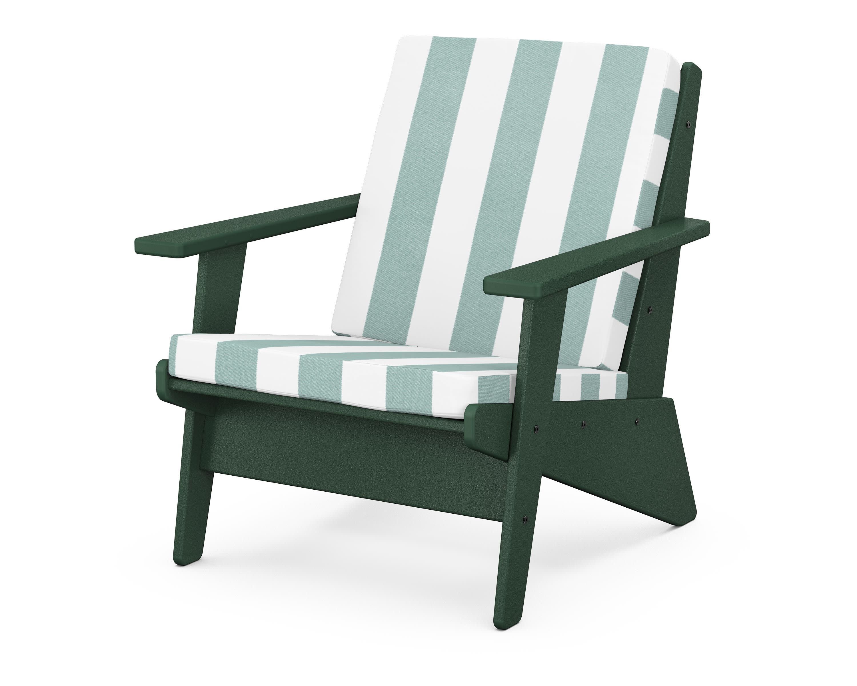 Riviera Modern Lounge Chair in Green / Cabana Stripe Glacier Spa