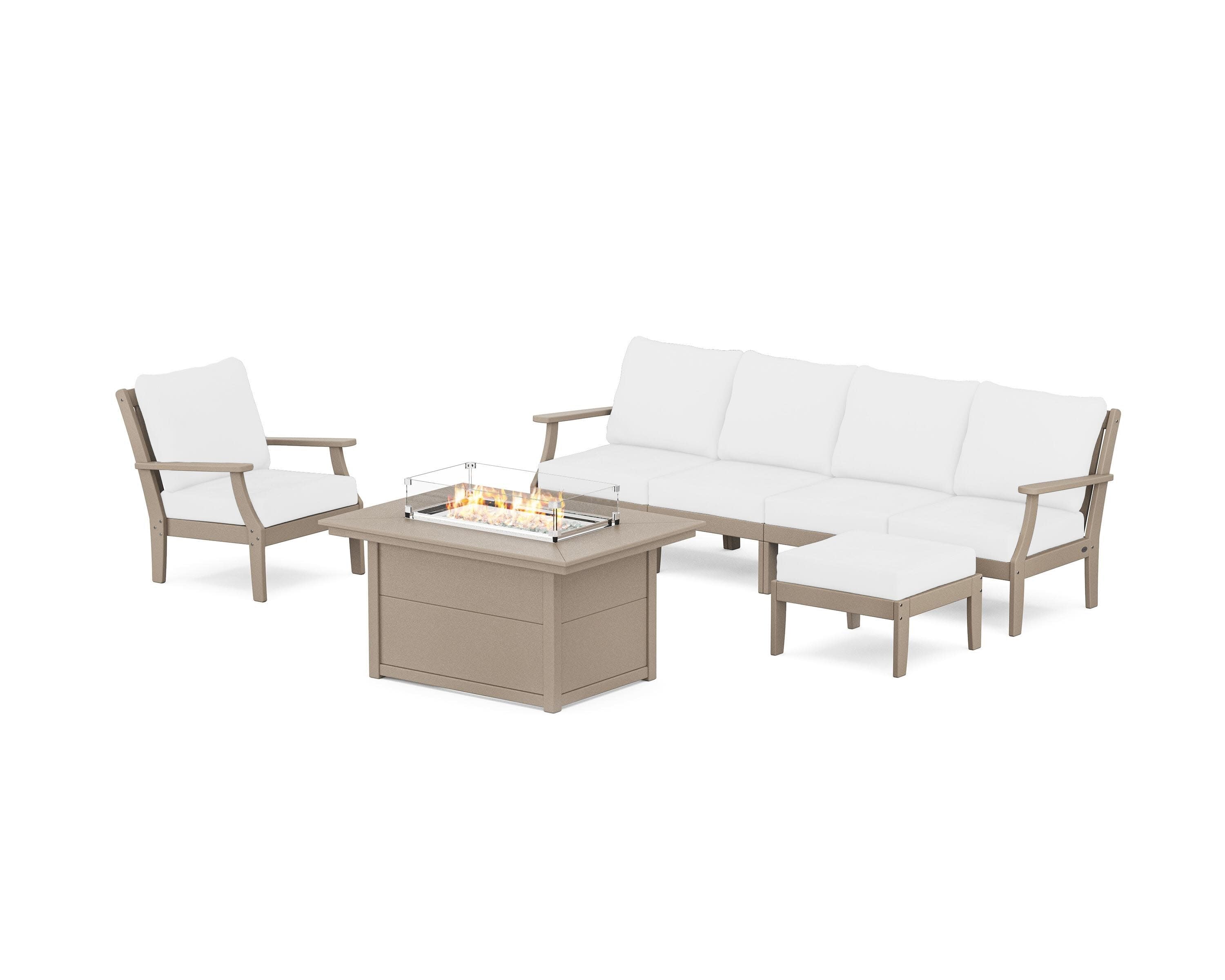 Braxton Sectional Lounge and Fire Pit Set in Vintage Sahara / Natural