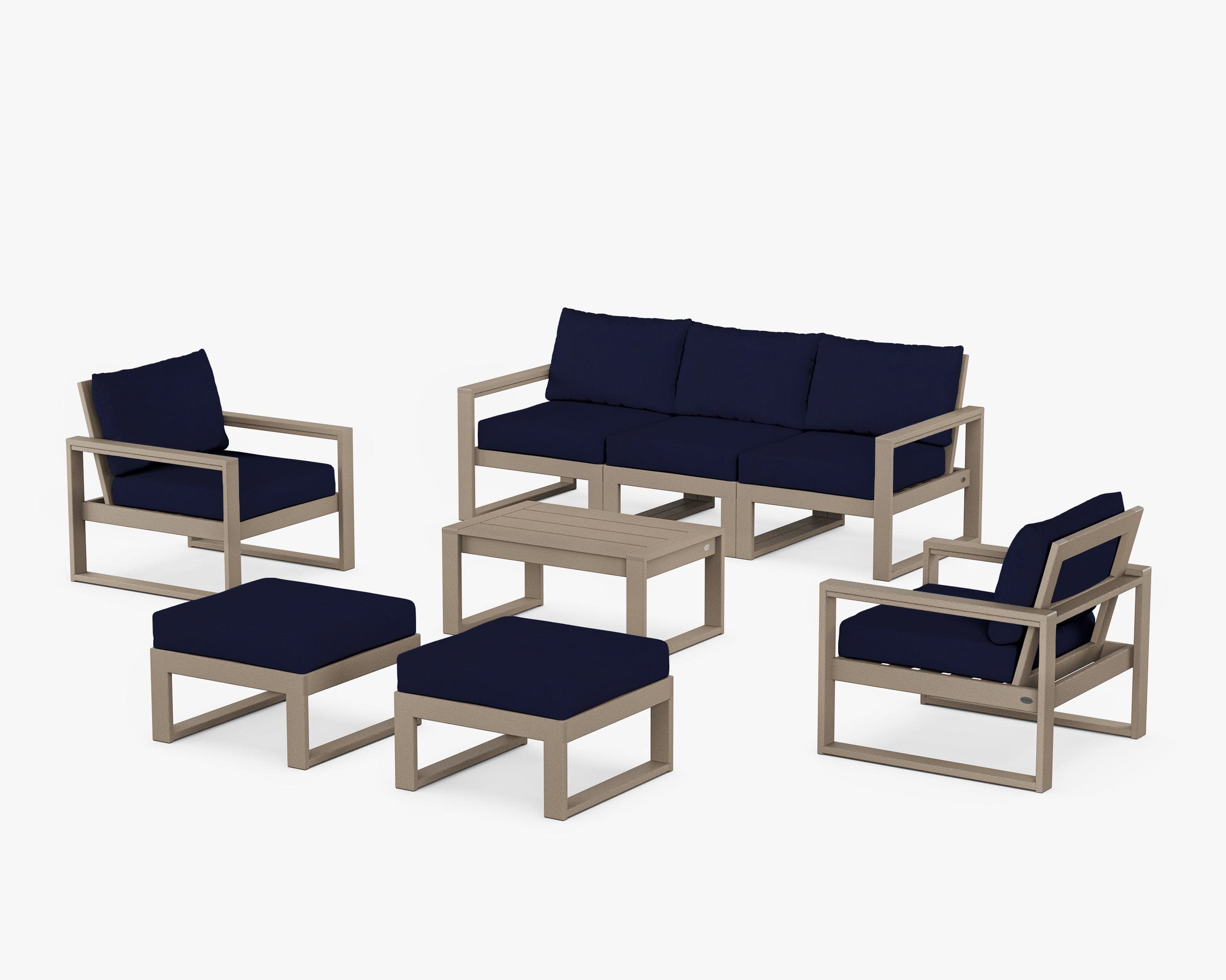 EDGE Sectional 8-Piece Lounge Sofa Set in Vintage Sahara / Navy