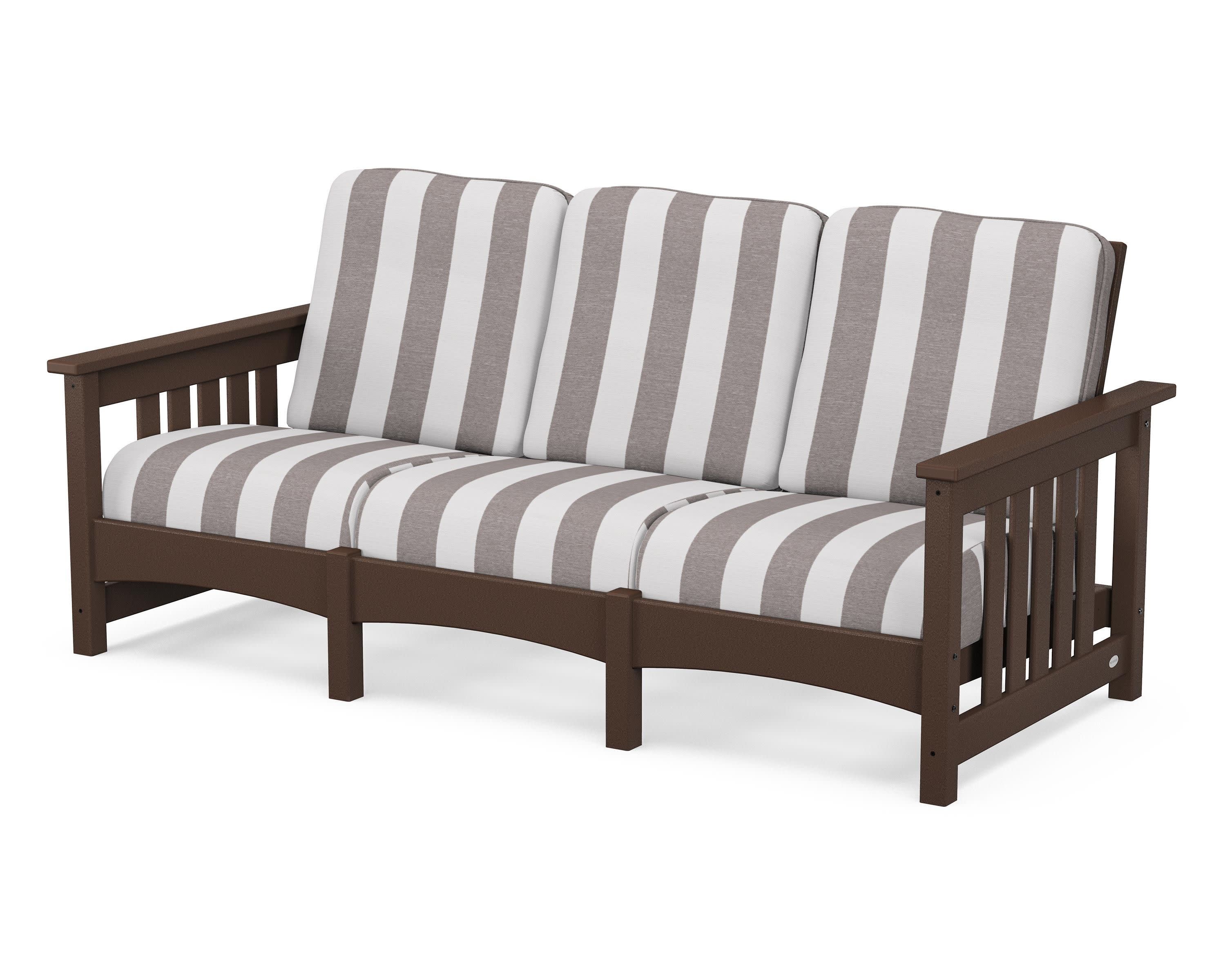 Club Mission Sofa in Mahogany / Cabana Stripe Grey Mist