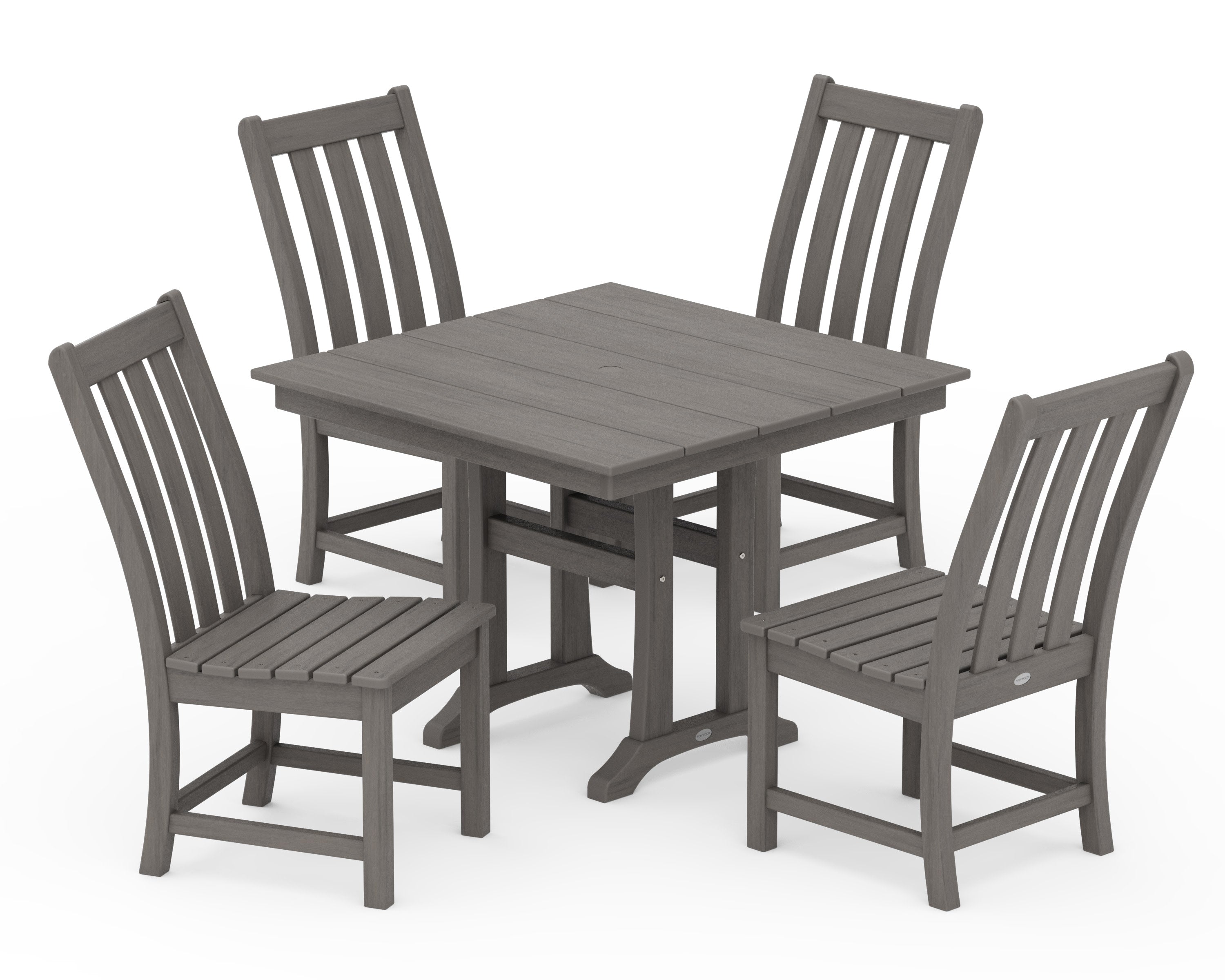 Vineyard 5-Piece Farmhouse Trestle Side Chair Dining Set in Driftwood