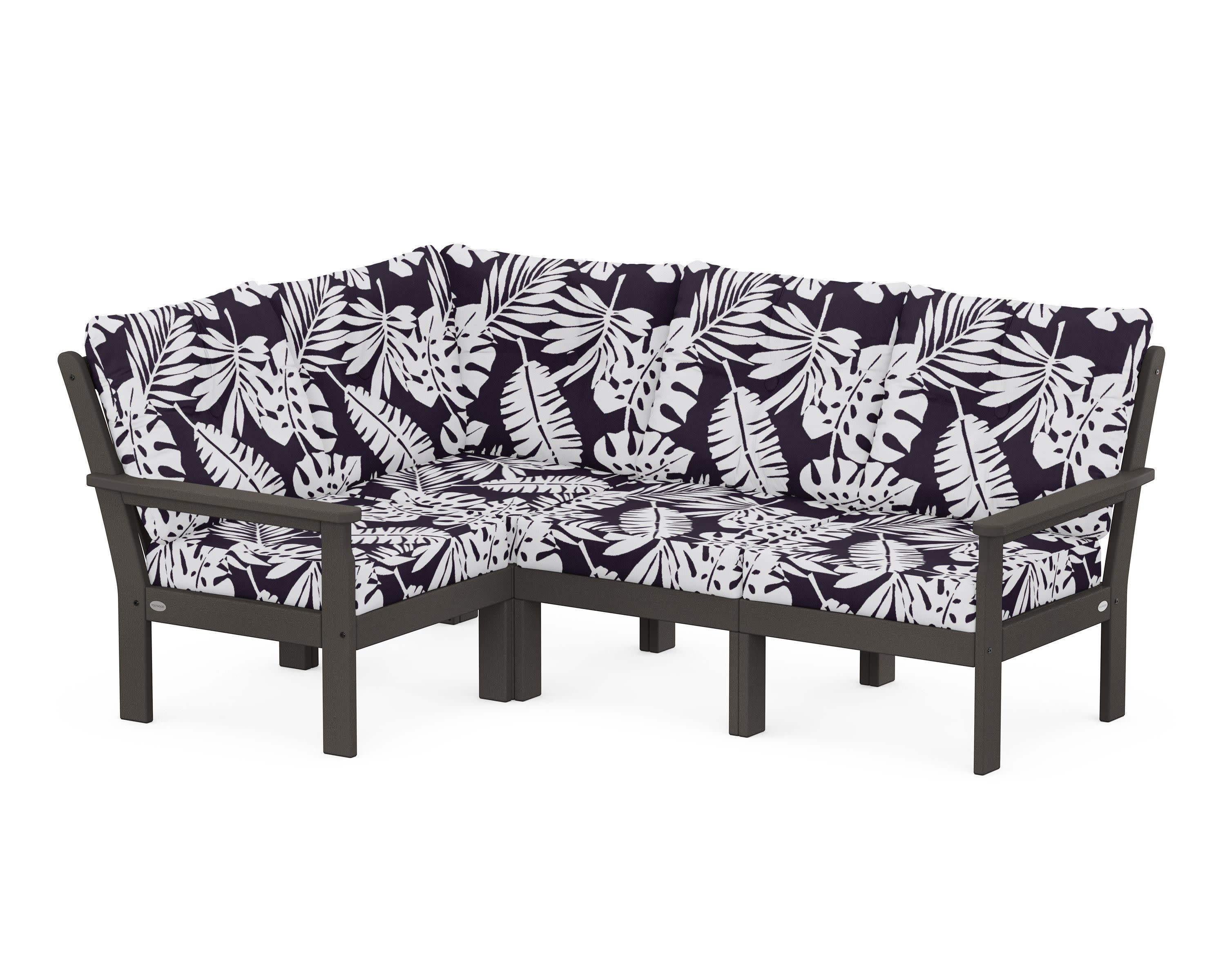 Vineyard 4-Piece Sectional in Vintage Coffee / Leaf Navy