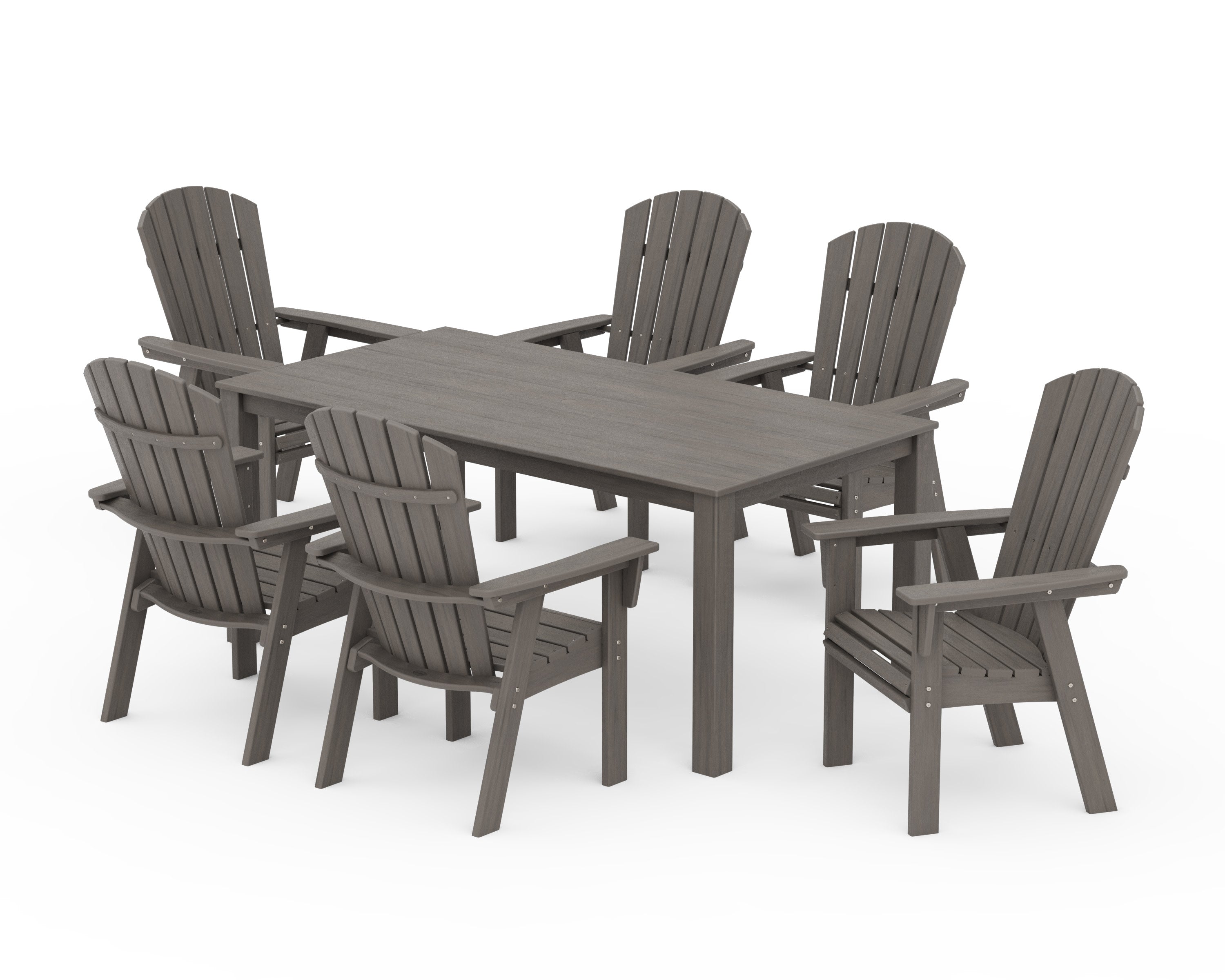 Nautical Curveback Adirondack 7-Piece Parsons Dining Set in Driftwood