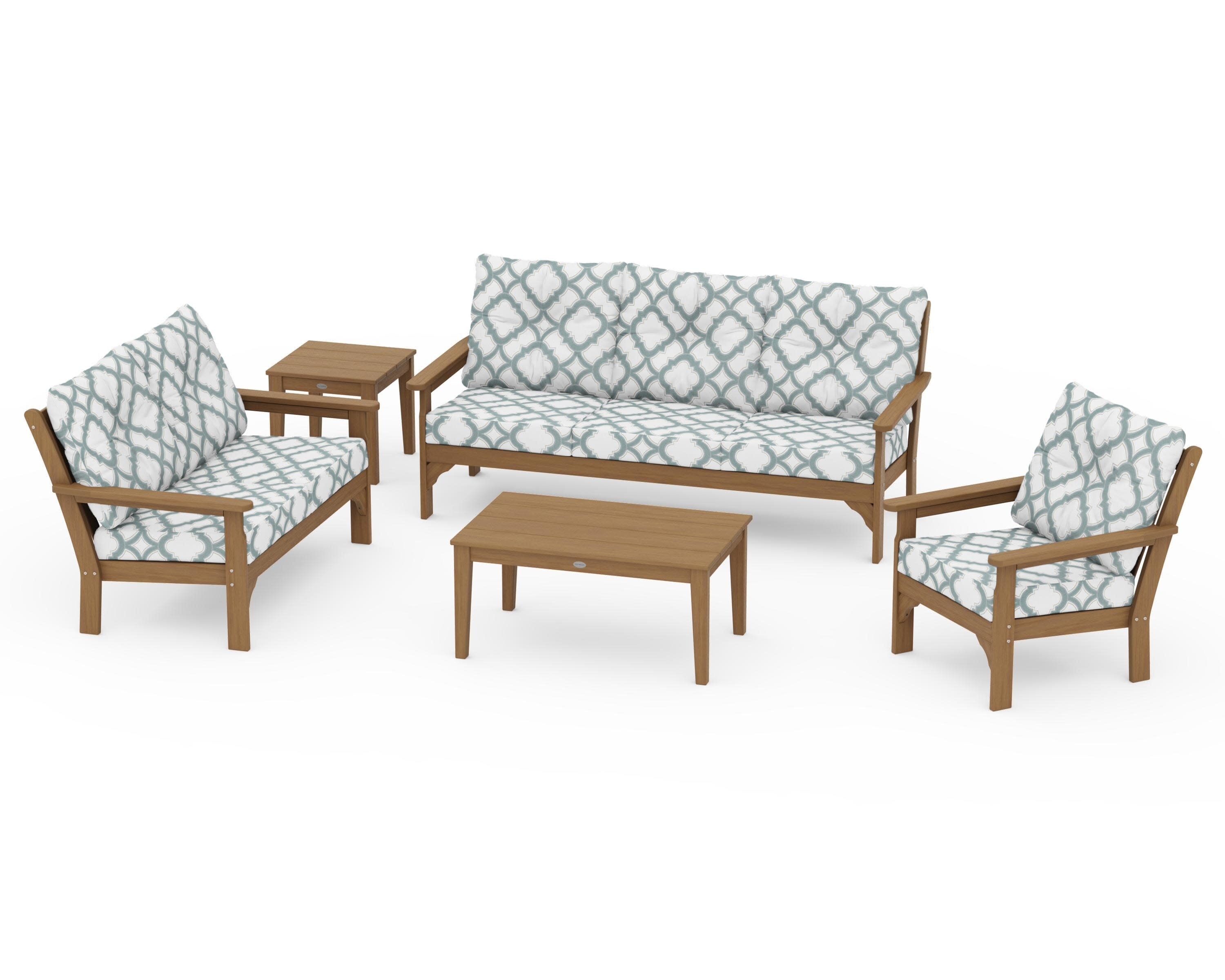 Vineyard 5 Piece Deep Seating Set in Natural / Trellis Glacier Spa