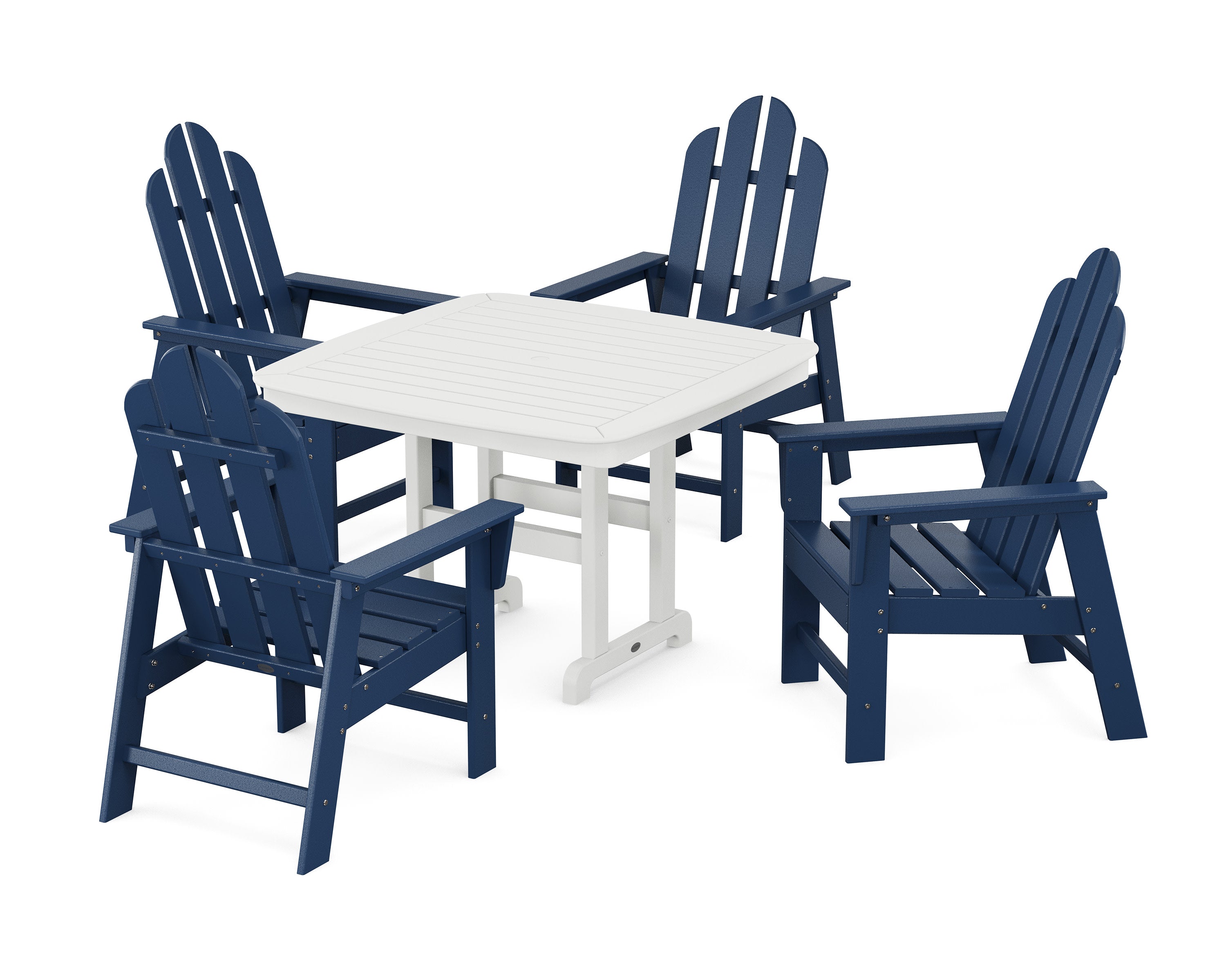 Long Island 5-Piece Dining Set with Trestle Legs in Navy / White