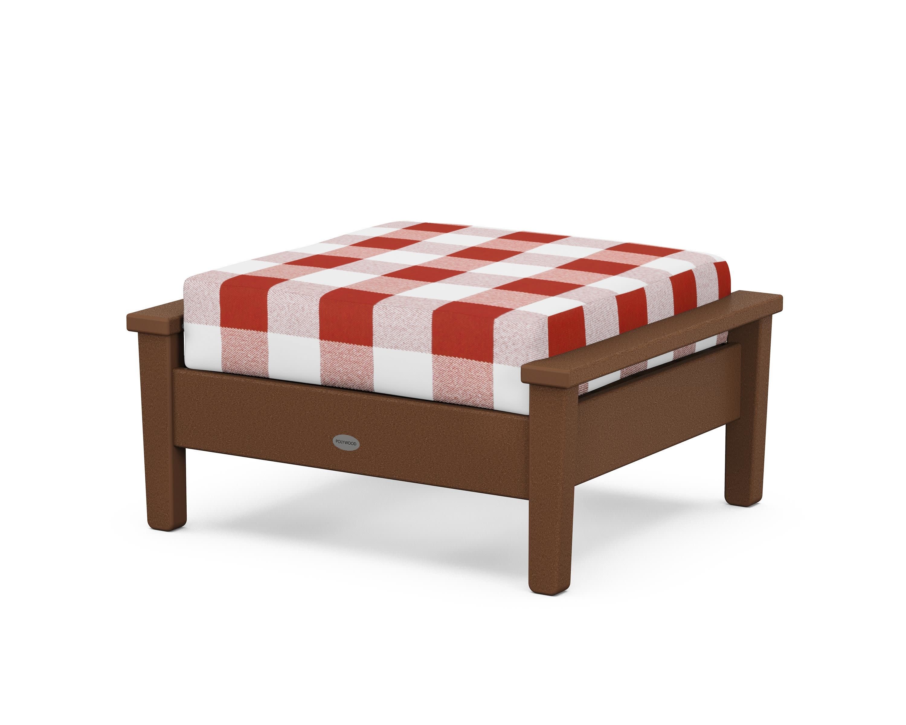 Prescott Deep Seating Ottoman in Teak / Buffalo Plaid Crimson