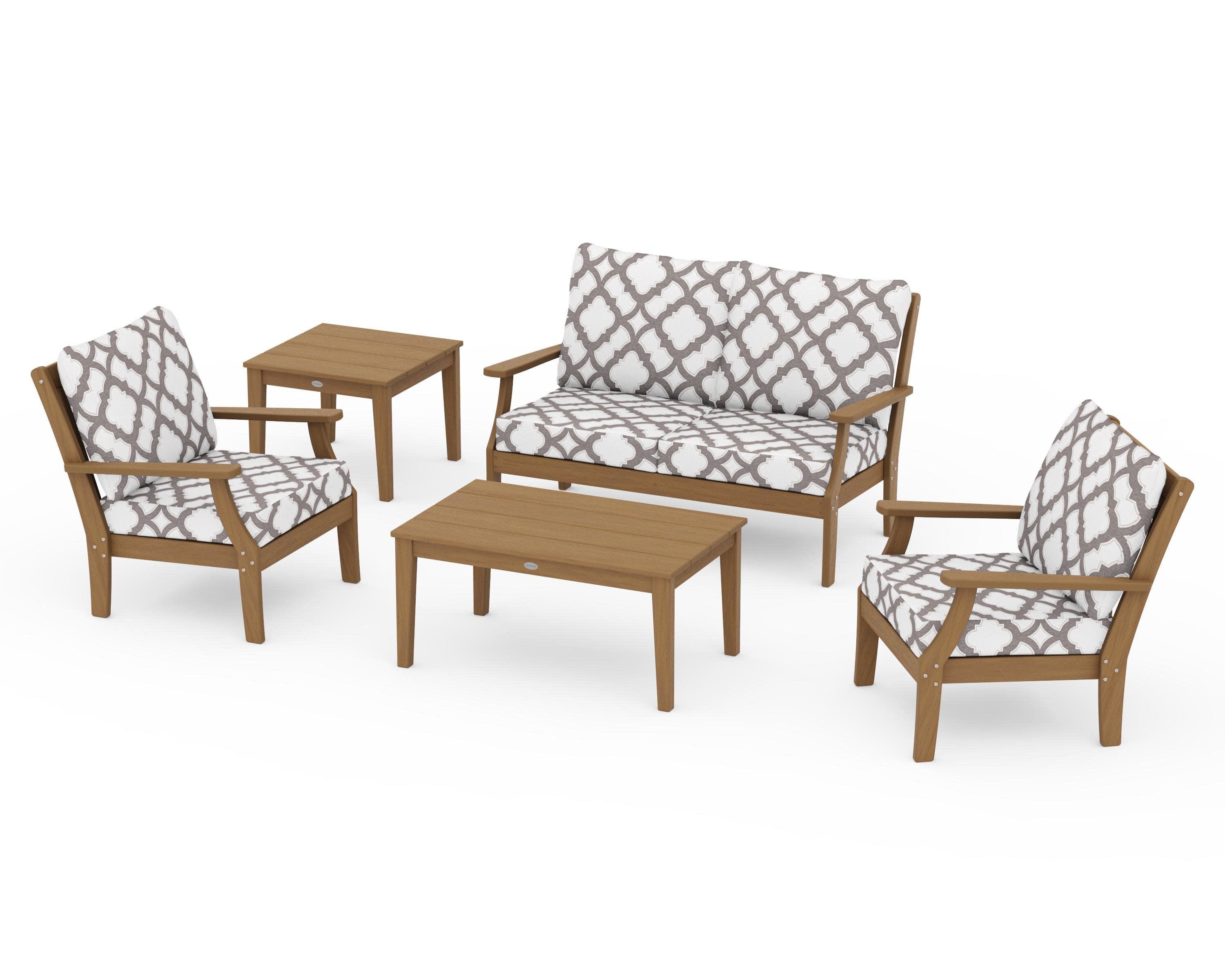 Braxton 5-Piece Deep Seating Set in Natural / Trellis Grey Mist