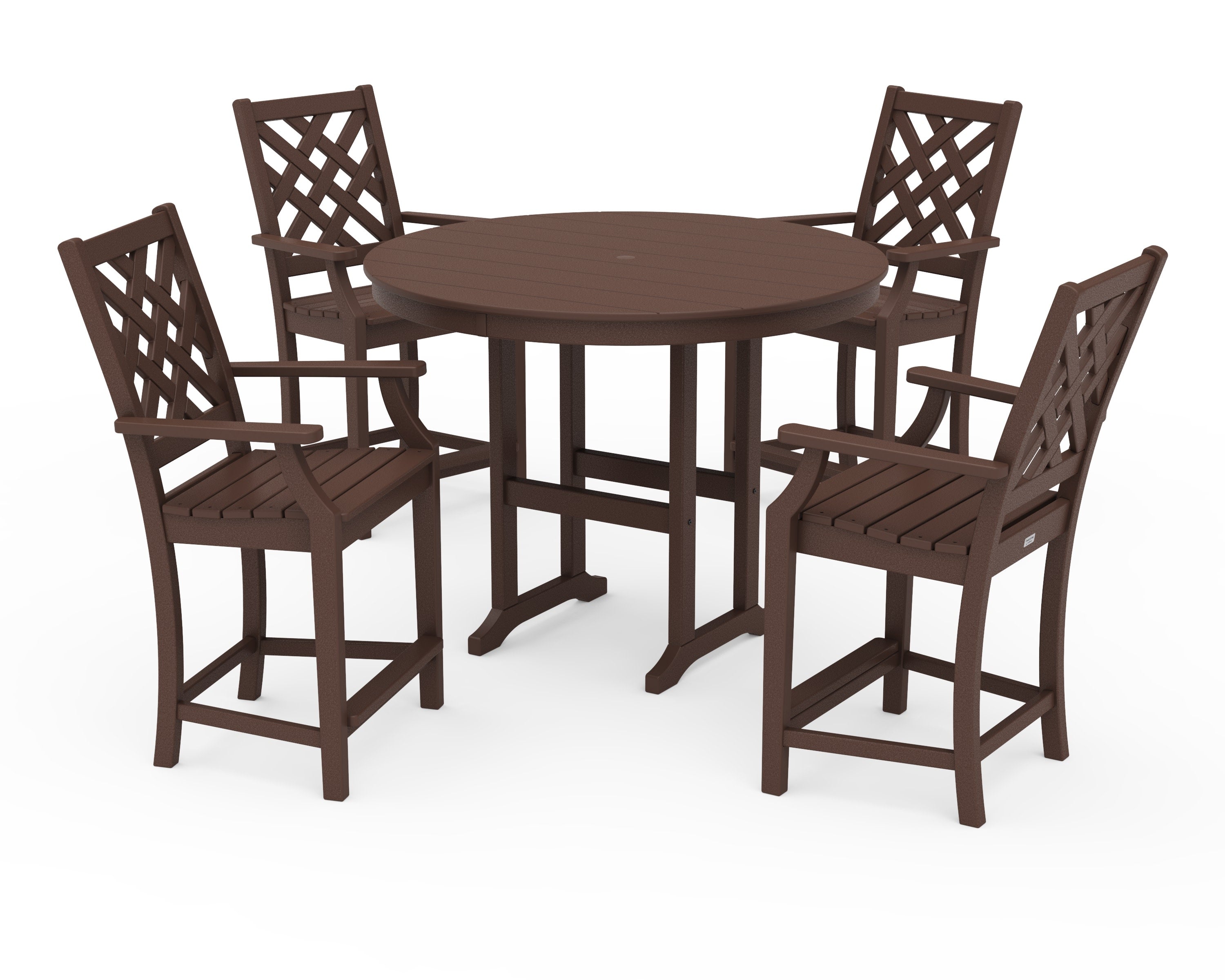 Wovendale 5-Piece Round Farmhouse Counter Set in Mahogany