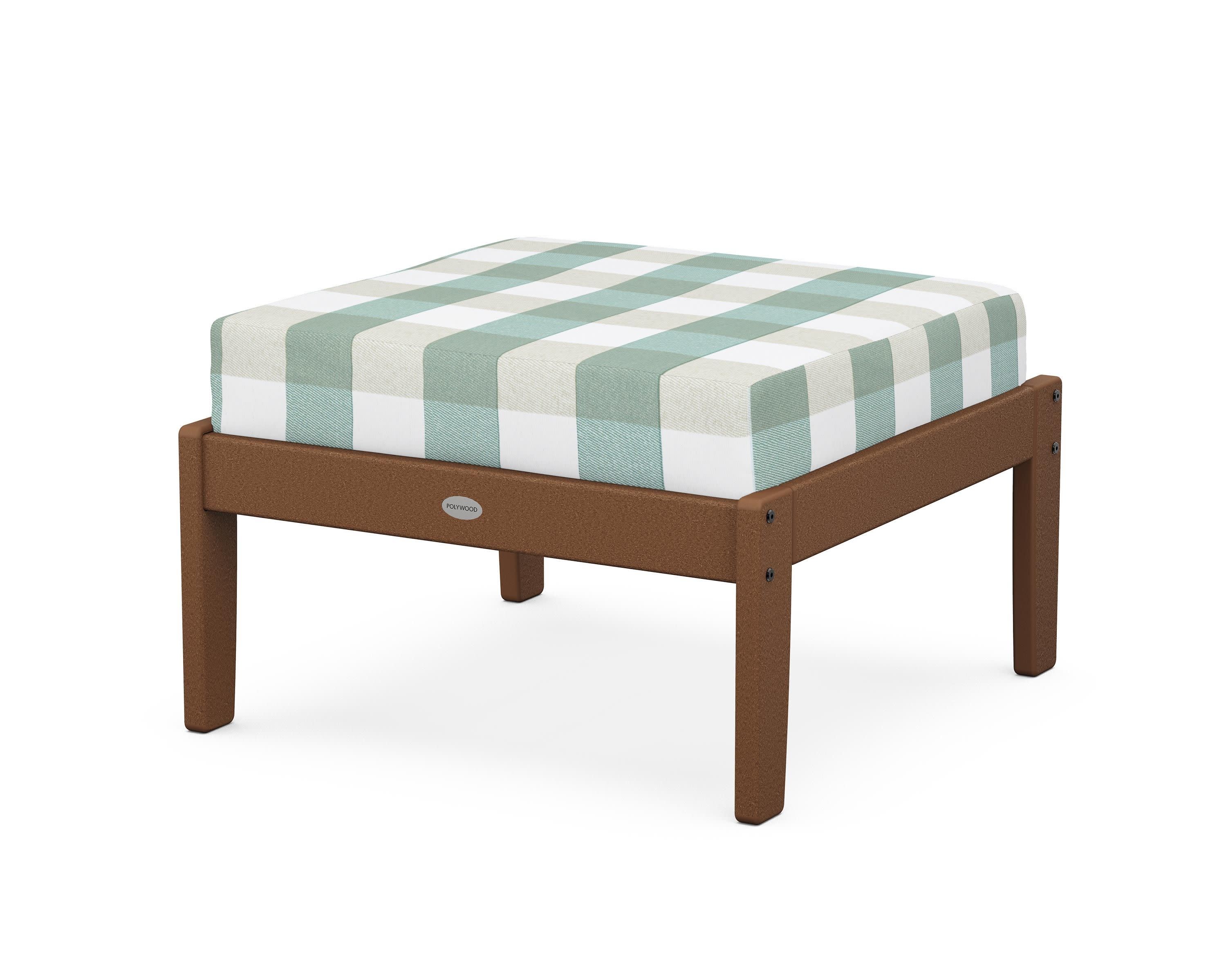 Braxton Deep Seating Ottoman in Teak / Buffalo Plaid Glacier Spa