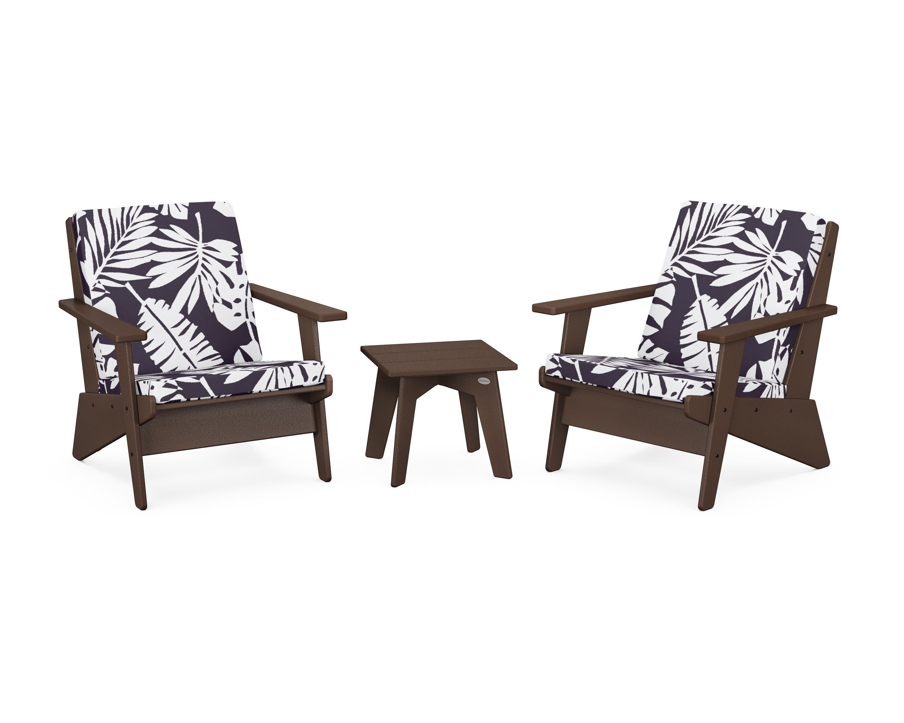 Riviera Modern Lounge 3-Piece Set in Mahogany / Leaf Navy