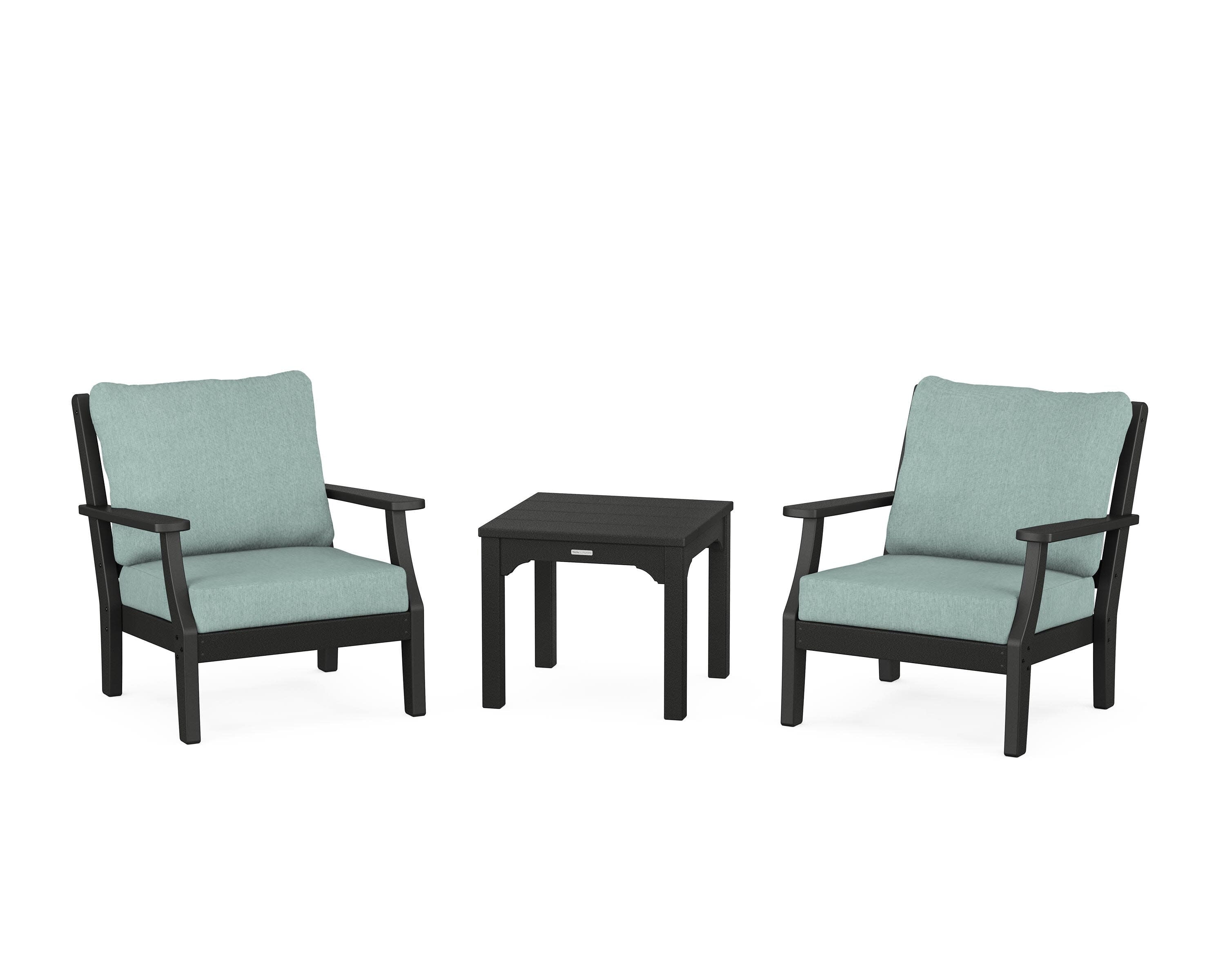 Chinoiserie 3-Piece Deep Seating Set in Black / Glacier Spa