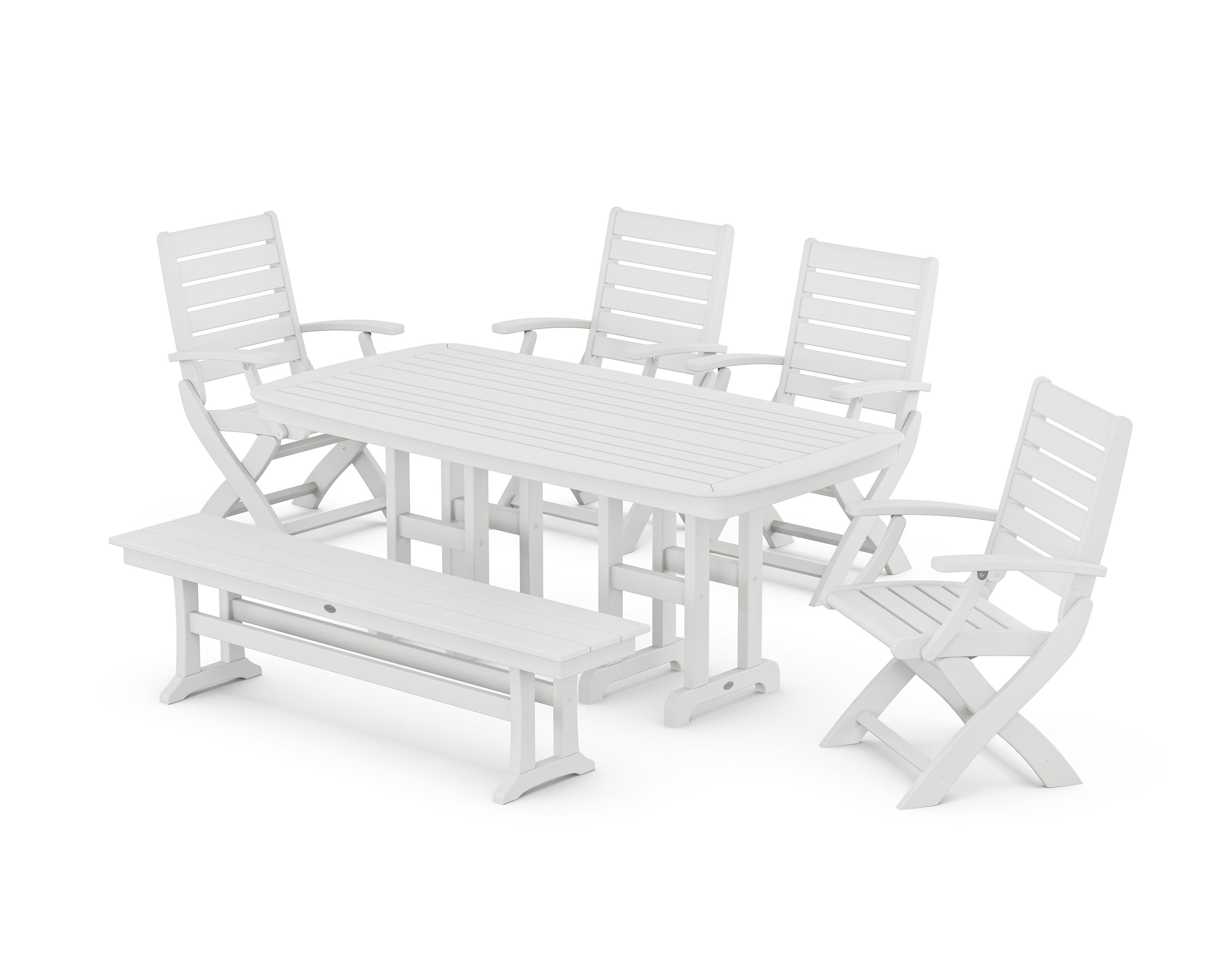 Signature Folding Chair 6-Piece Dining Set with Bench in White