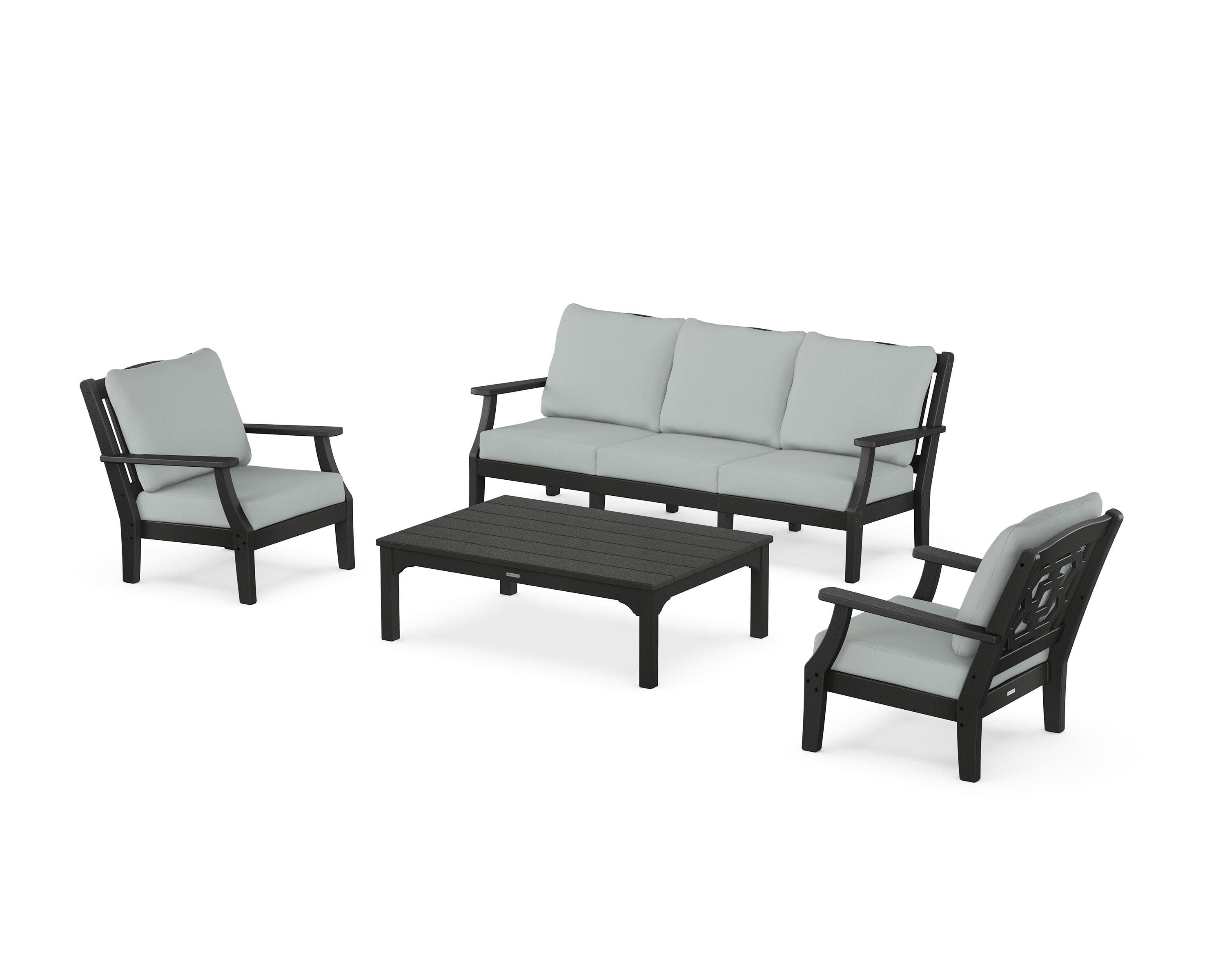 Chinoiserie 4-Piece Deep Seating Set with Sofa in Black / Spa