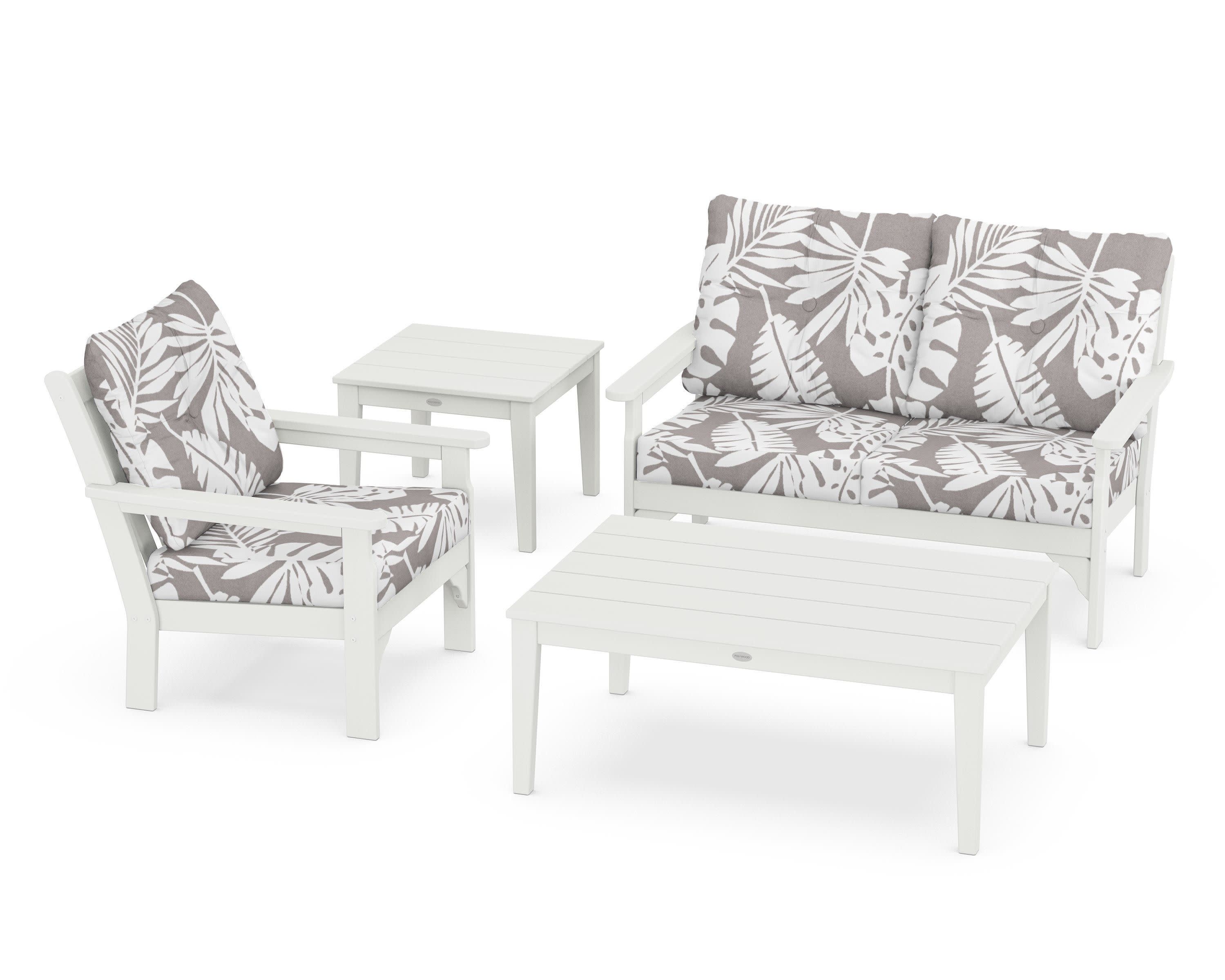 Vineyard 4-Piece Deep Seating Set in Vintage White / Leaf Grey Mist