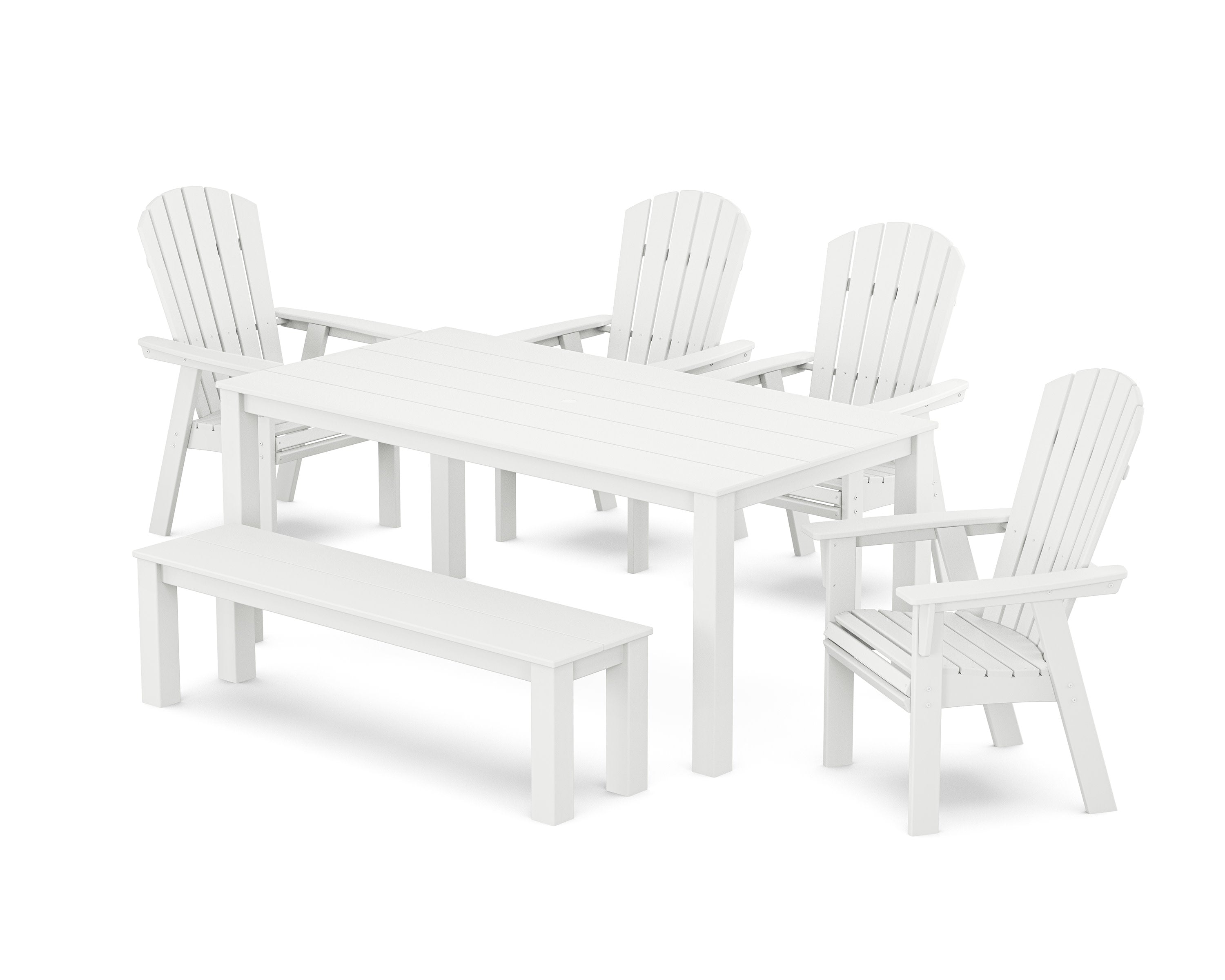 Nautical Curveback Adirondack 6-Piece Parsons Dining Set with Bench in White
