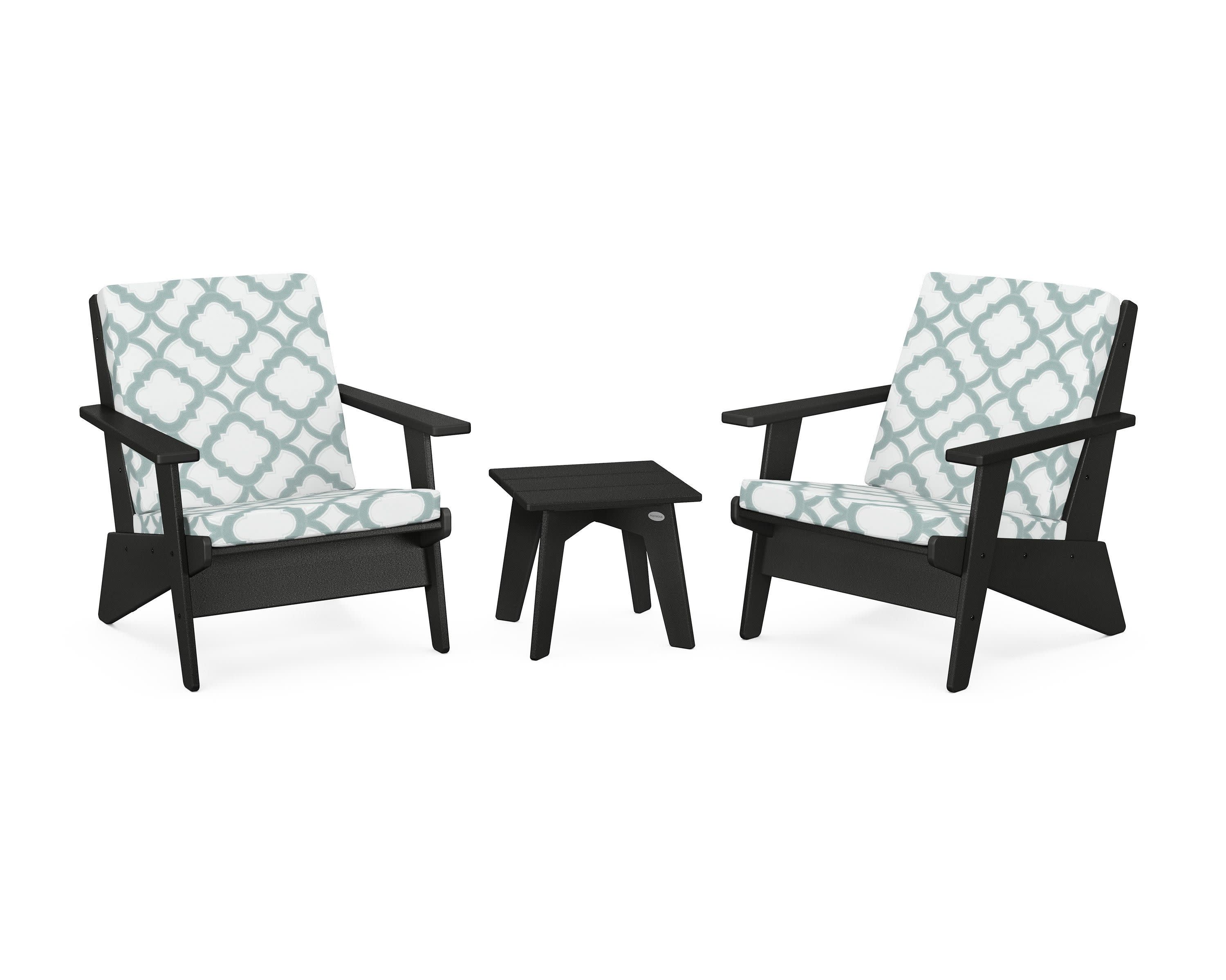 Riviera Modern Lounge 3-Piece Set in Black / Trellis Glacier Spa