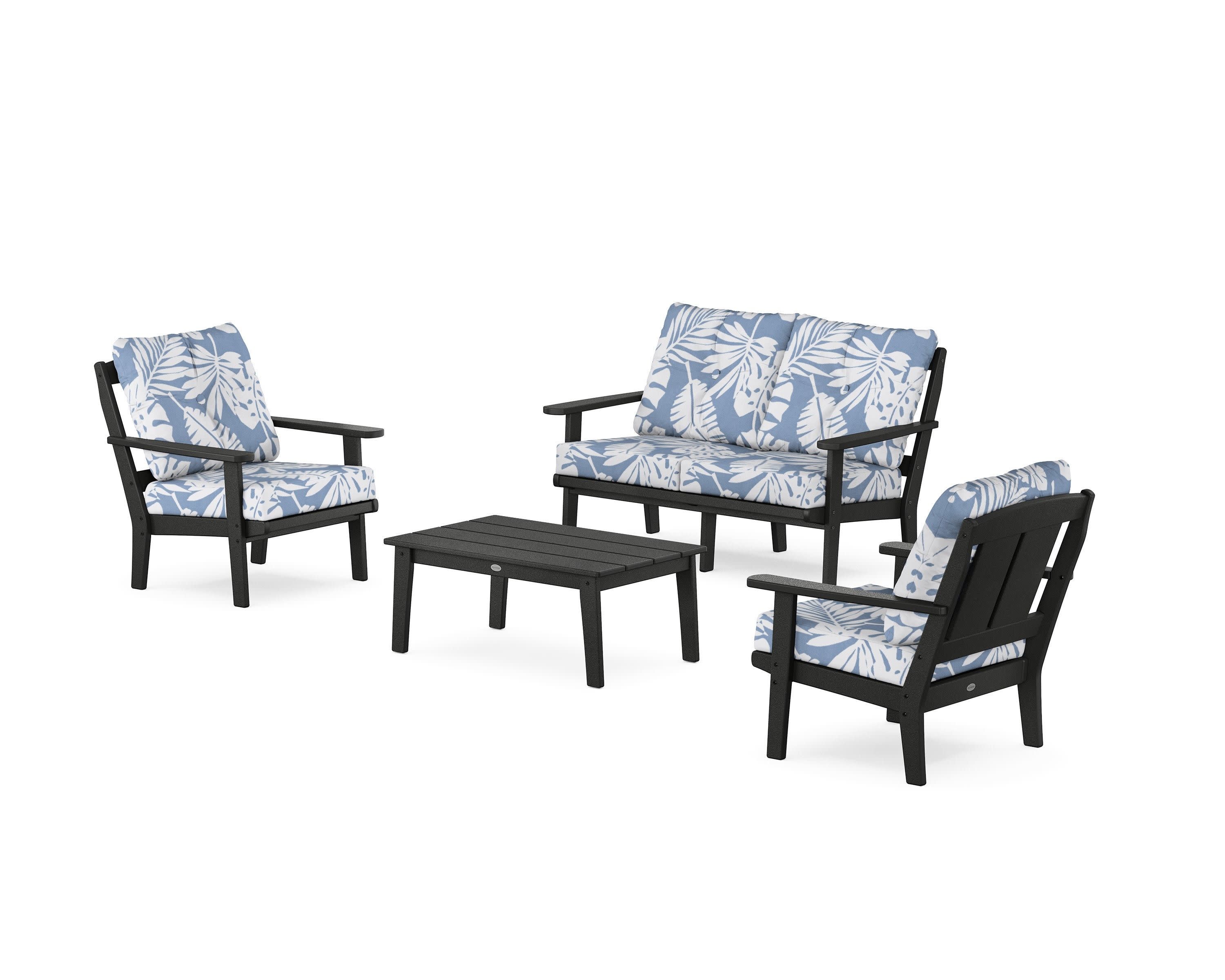 Mission 4-Piece Deep Seating Set with Loveseat in Black / Leaf Sky Blue