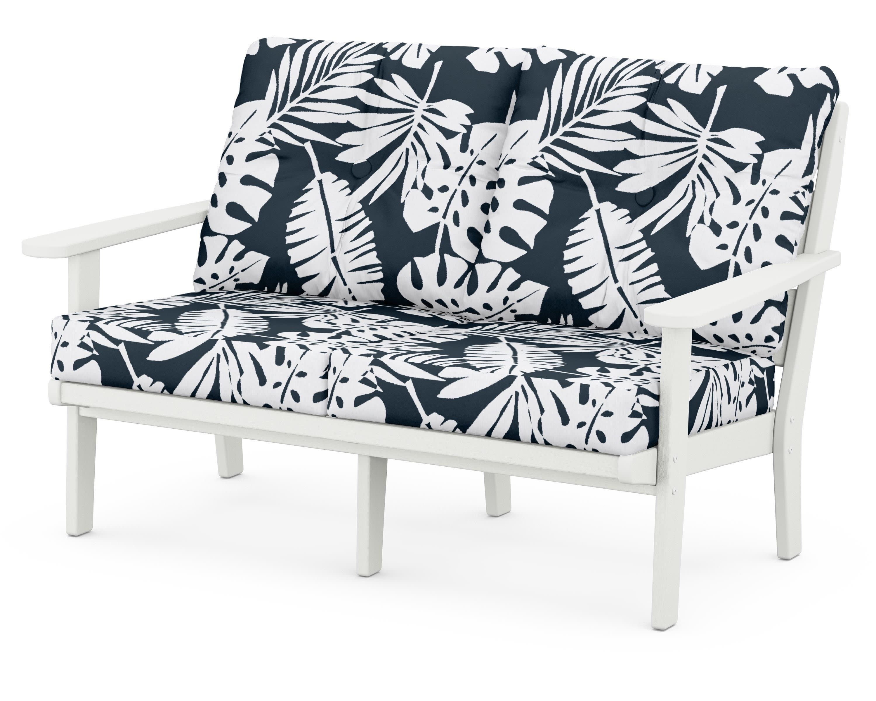Lakeside Deep Seating Loveseat in Vintage White / Leaf Marine Indigo