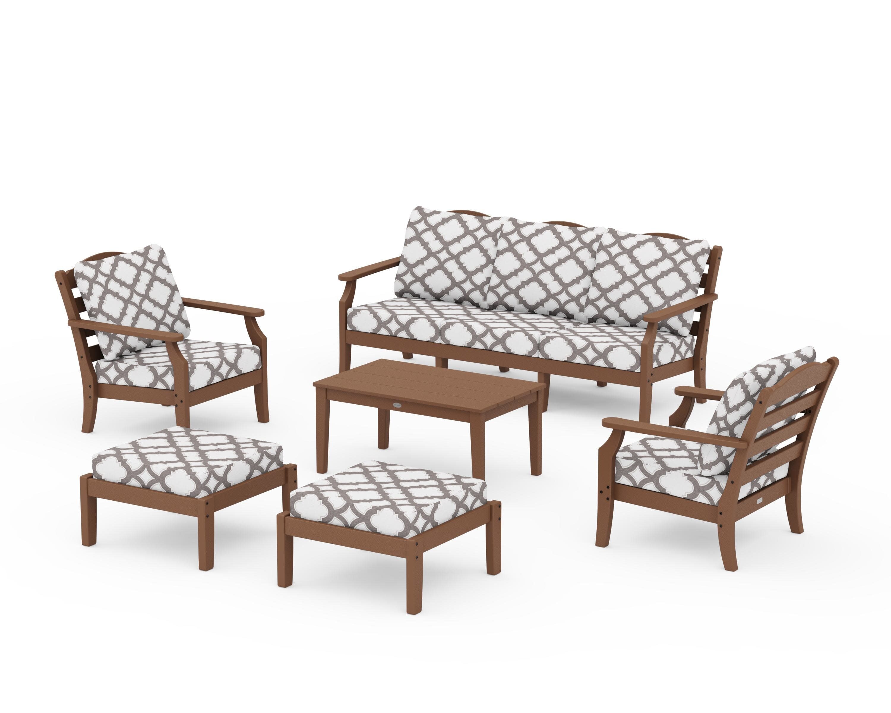 Savannah 6-Piece Lounge Sofa Set in Teak / Trellis Grey Mist