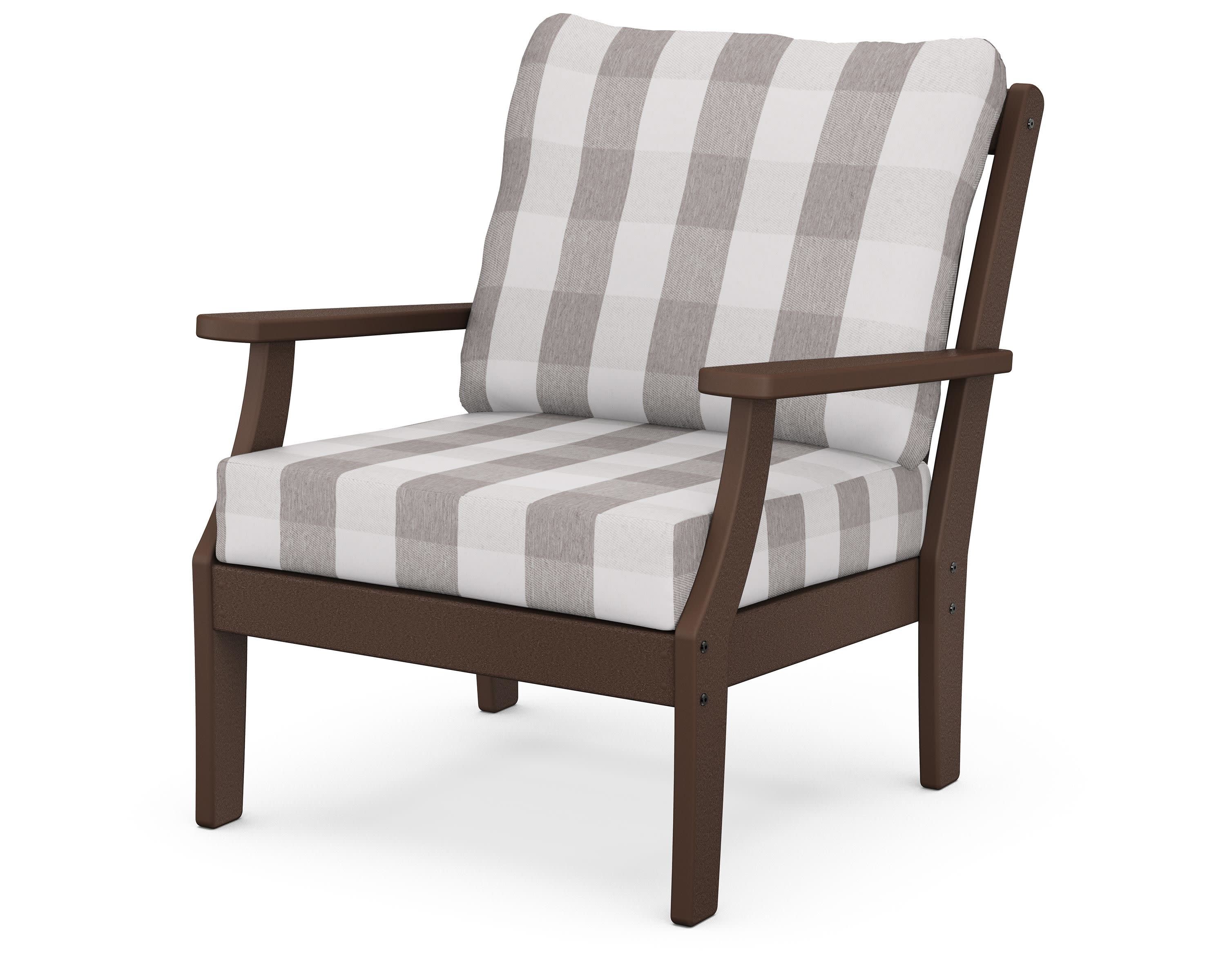 Braxton Deep Seating Chair in Mahogany / Buffalo Plaid Grey Mist