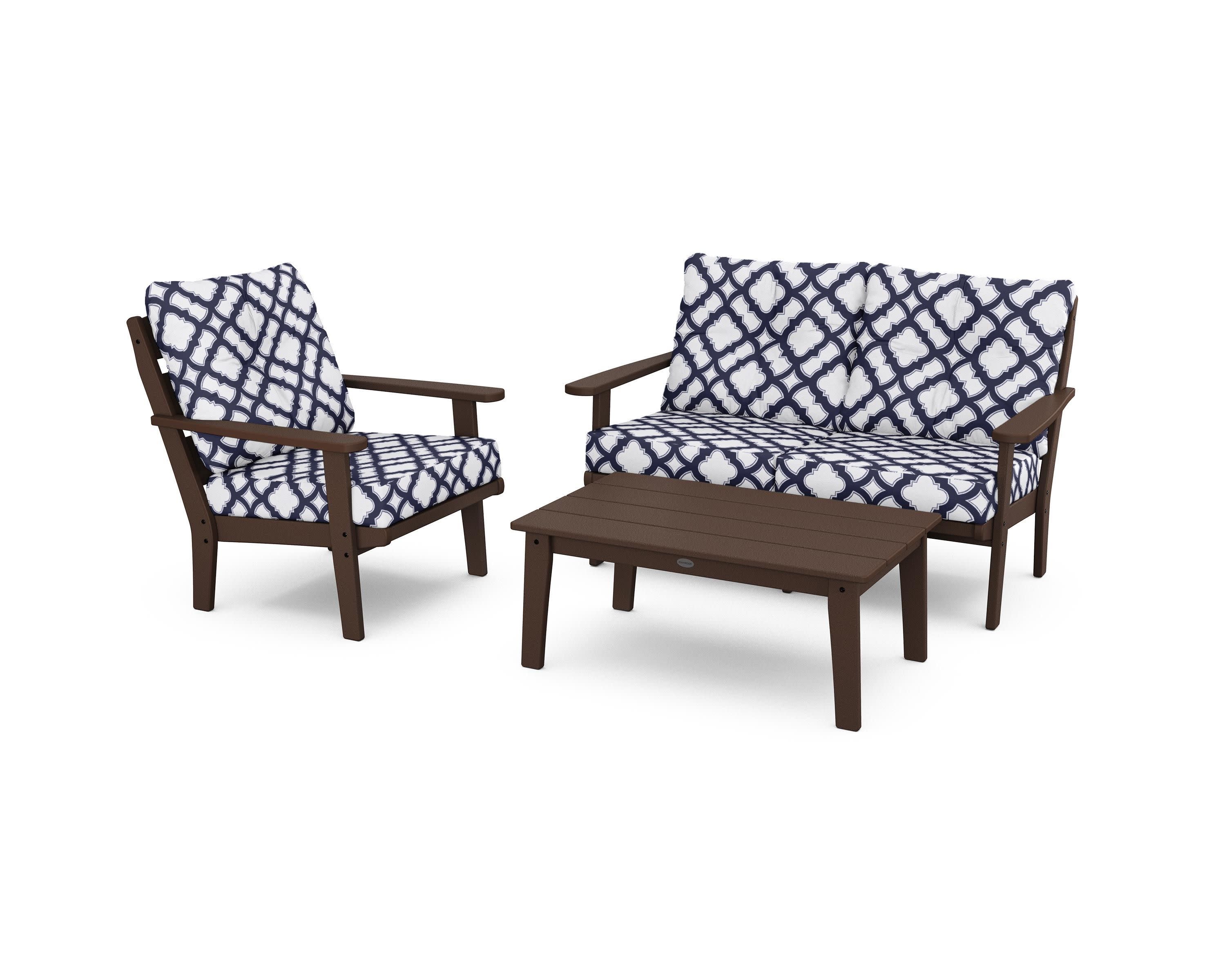 Lakeside 3-Piece Deep Seating Set in Mahogany / Trellis Navy
