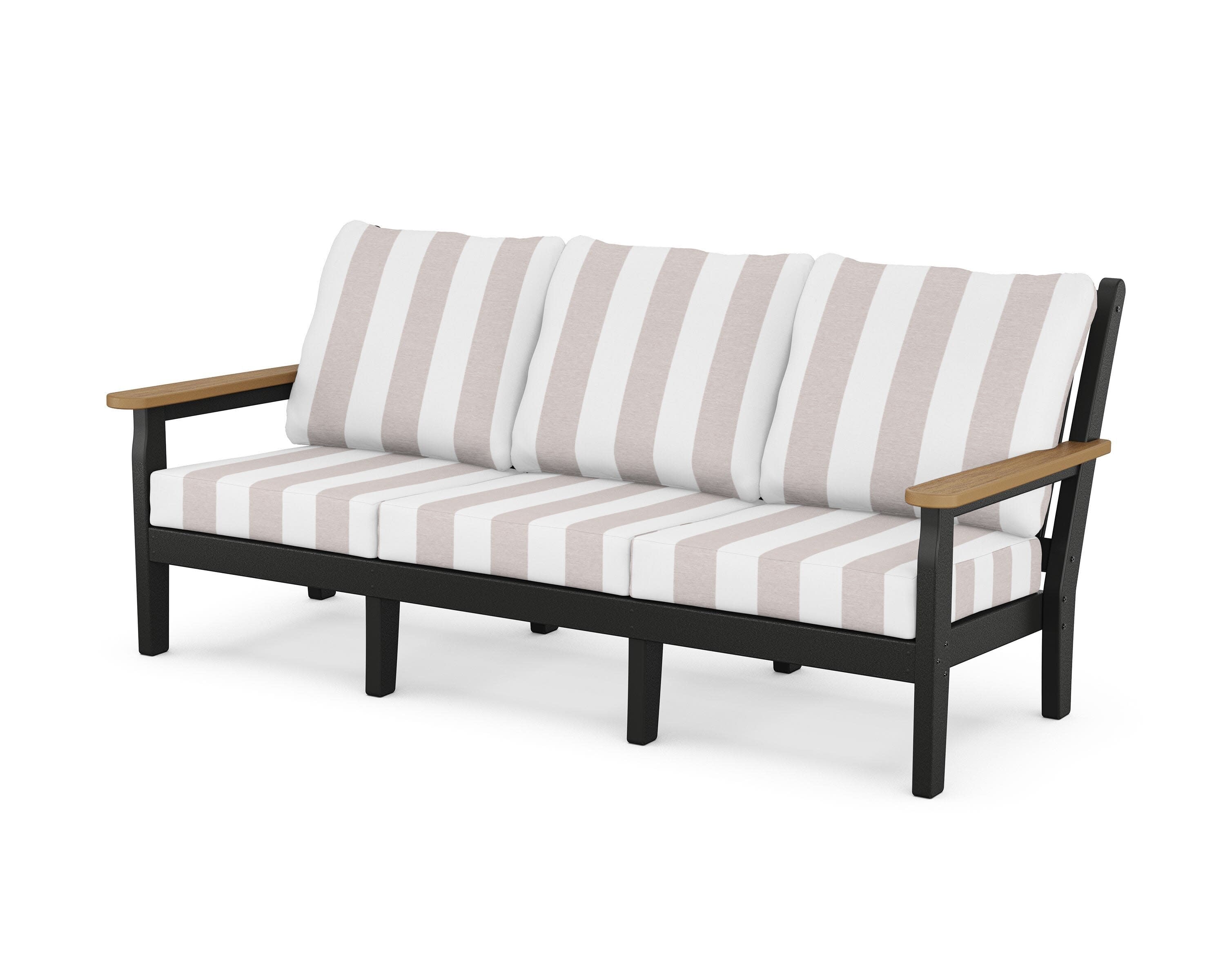 Chippendale Deep Seating Sofa in Black / Natural / Cabana Stripe Dune Burlap