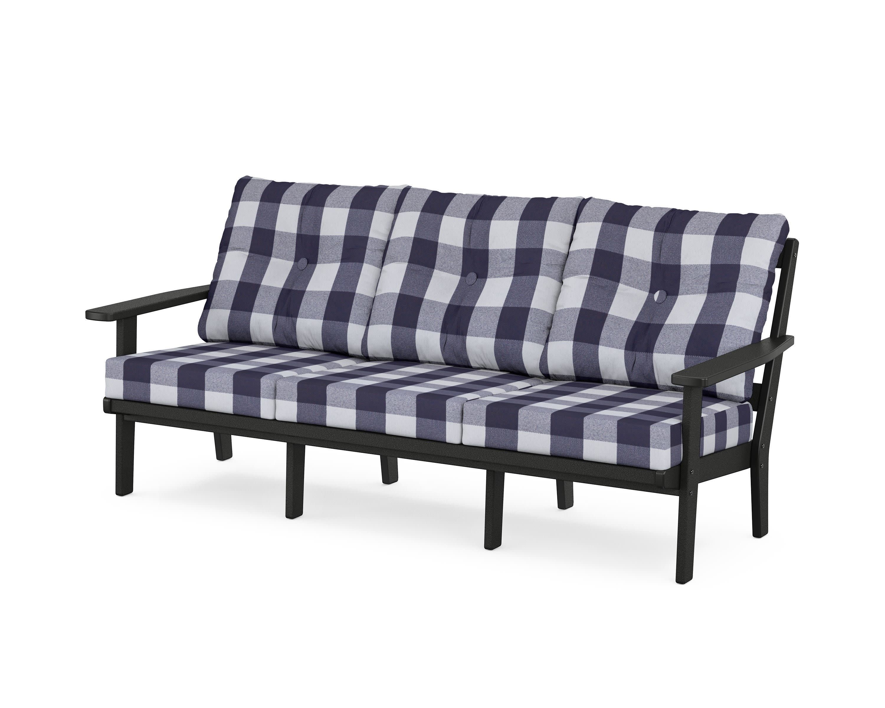 PrairieDeep Seating Sofa in Black / Buffalo Plaid Navy
