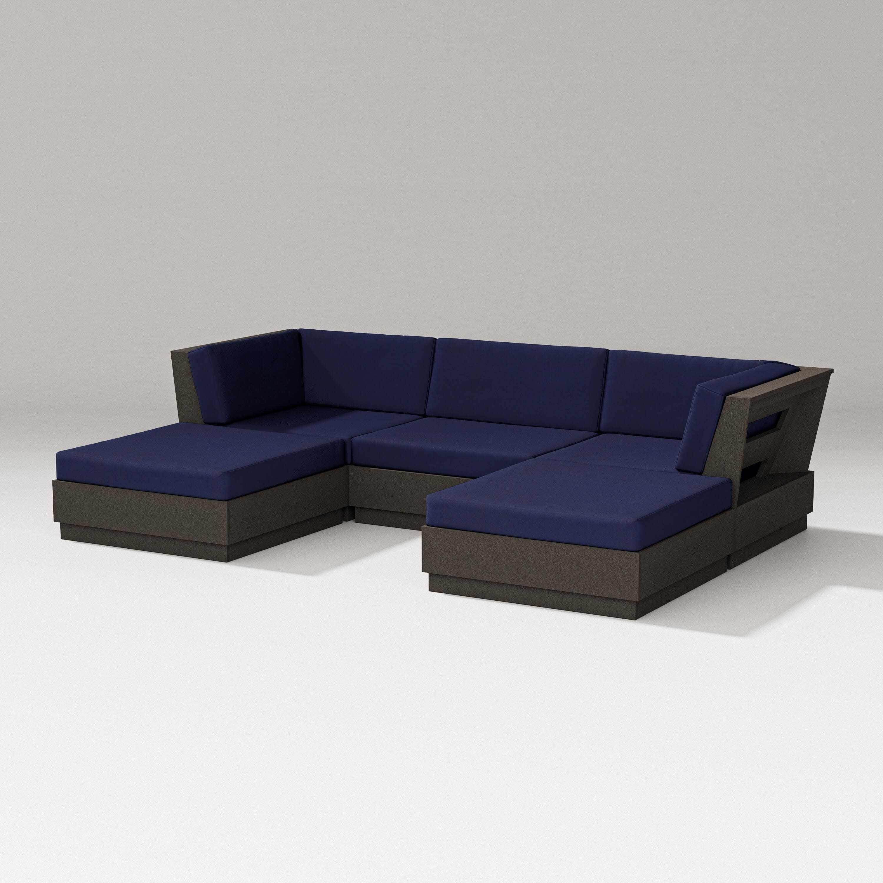 Elevate Double Chaise Sectional in Vintage Coffee / Navy