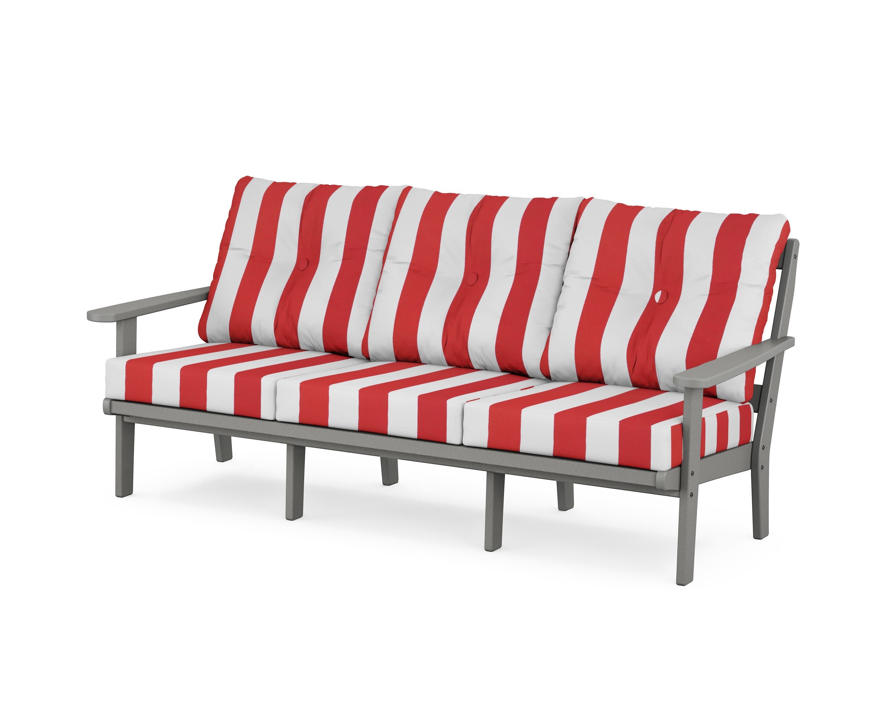 Mission Deep Seating Sofa in Slate Grey / Cabana Stripe Crimson