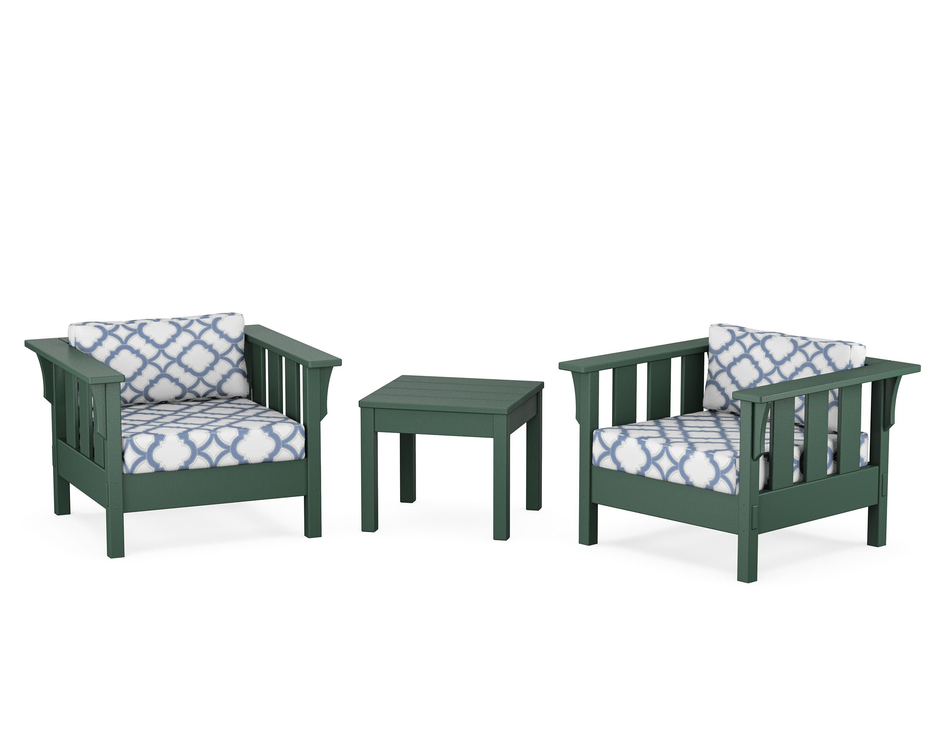 Acadia 3-Piece Deep Seating Set in Green / Trellis Sky Blue