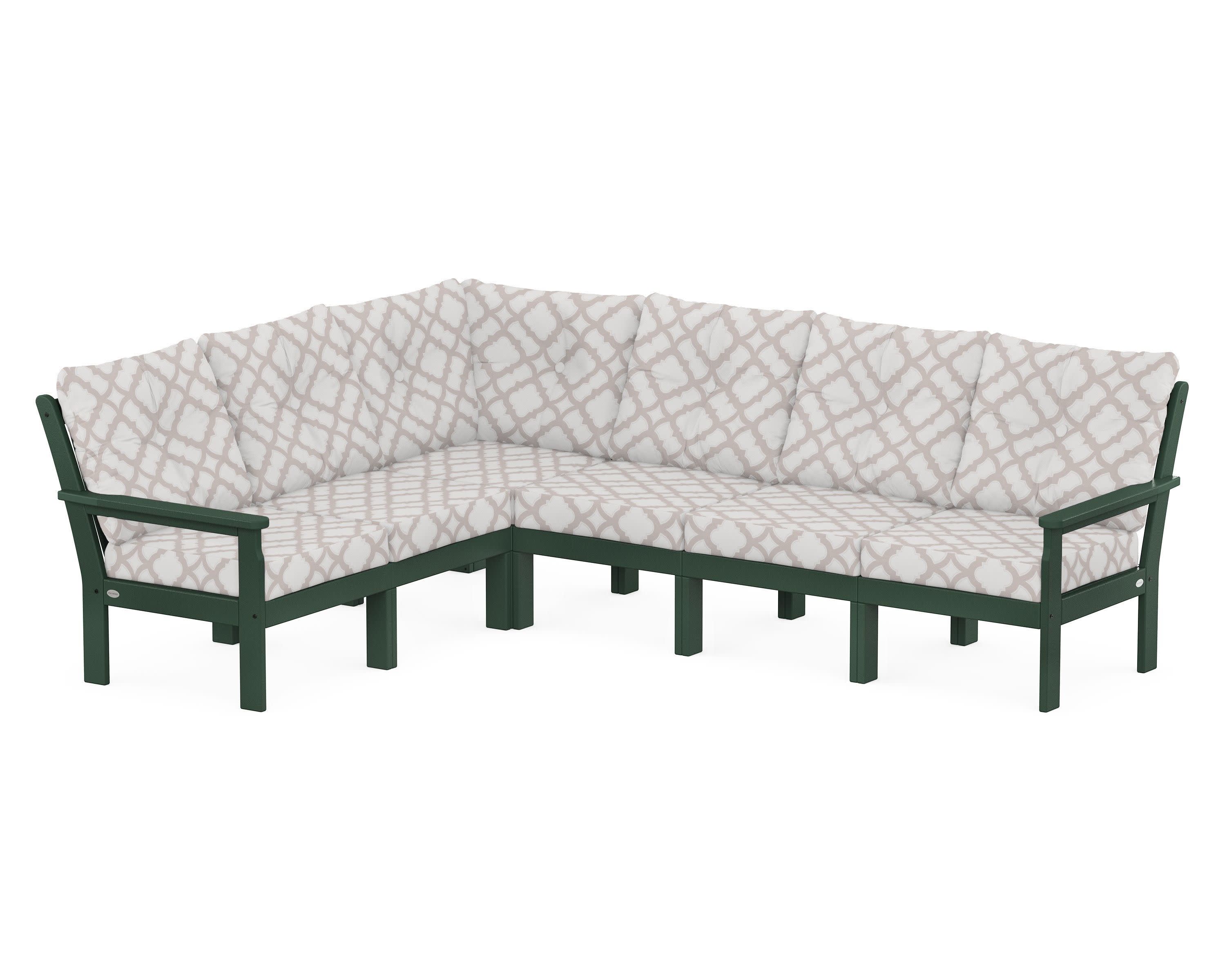 Vineyard 6-Piece Sectional in Green / Trellis Dune Burlap