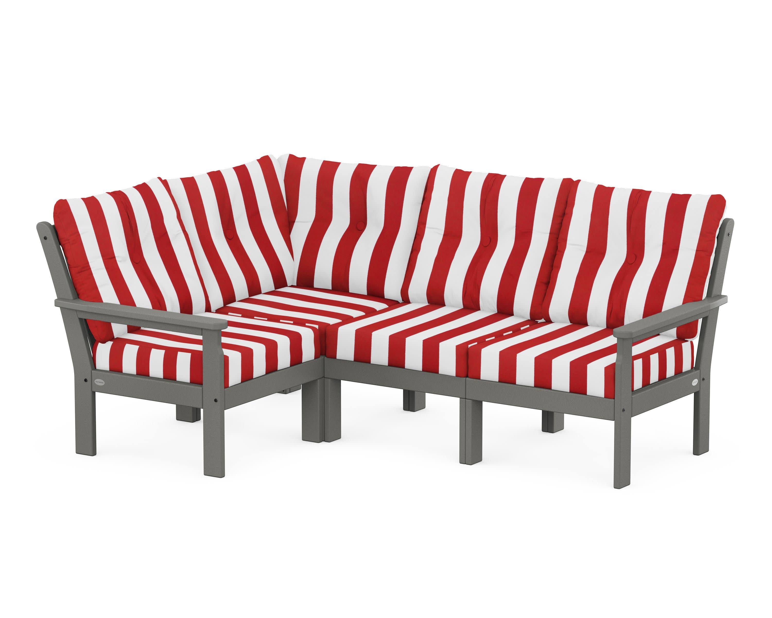 Vineyard 4-Piece Sectional in Slate Grey / Cabana Stripe Crimson