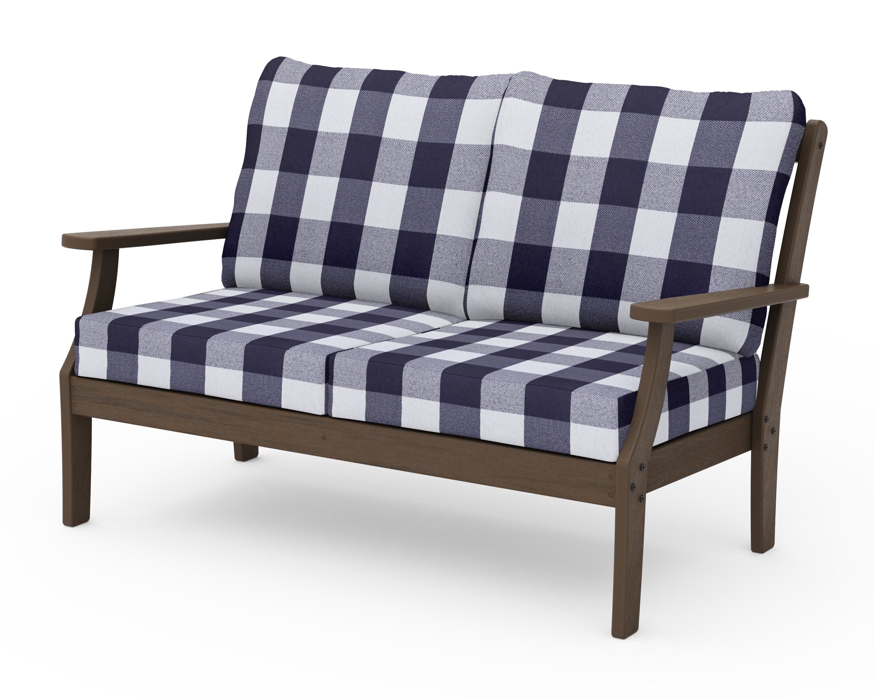 Braxton Deep Seating Loveseat in Kona / Buffalo Plaid Navy
