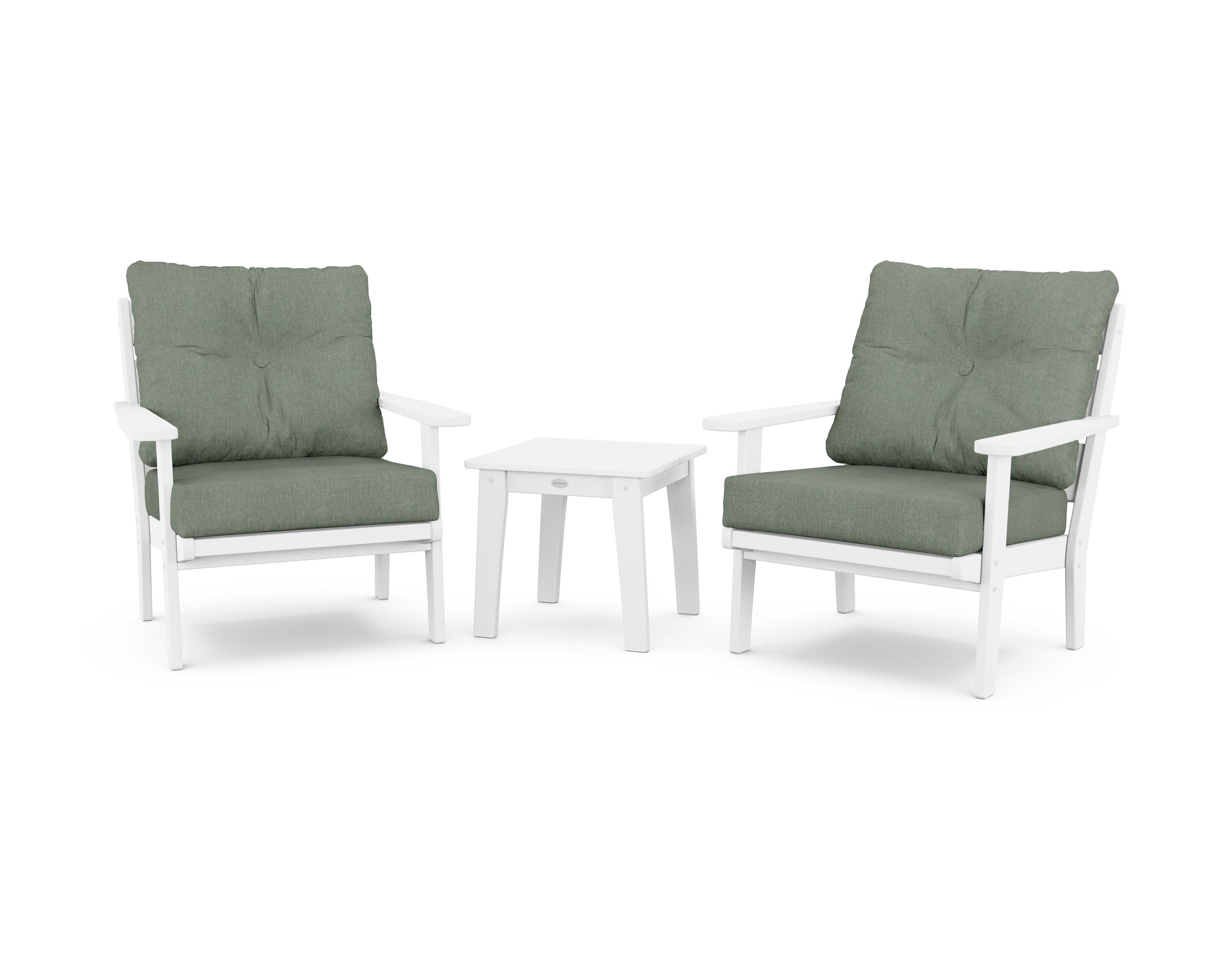 Lakeside 3-Piece Deep Seating Chair Set in White / Cast Sage