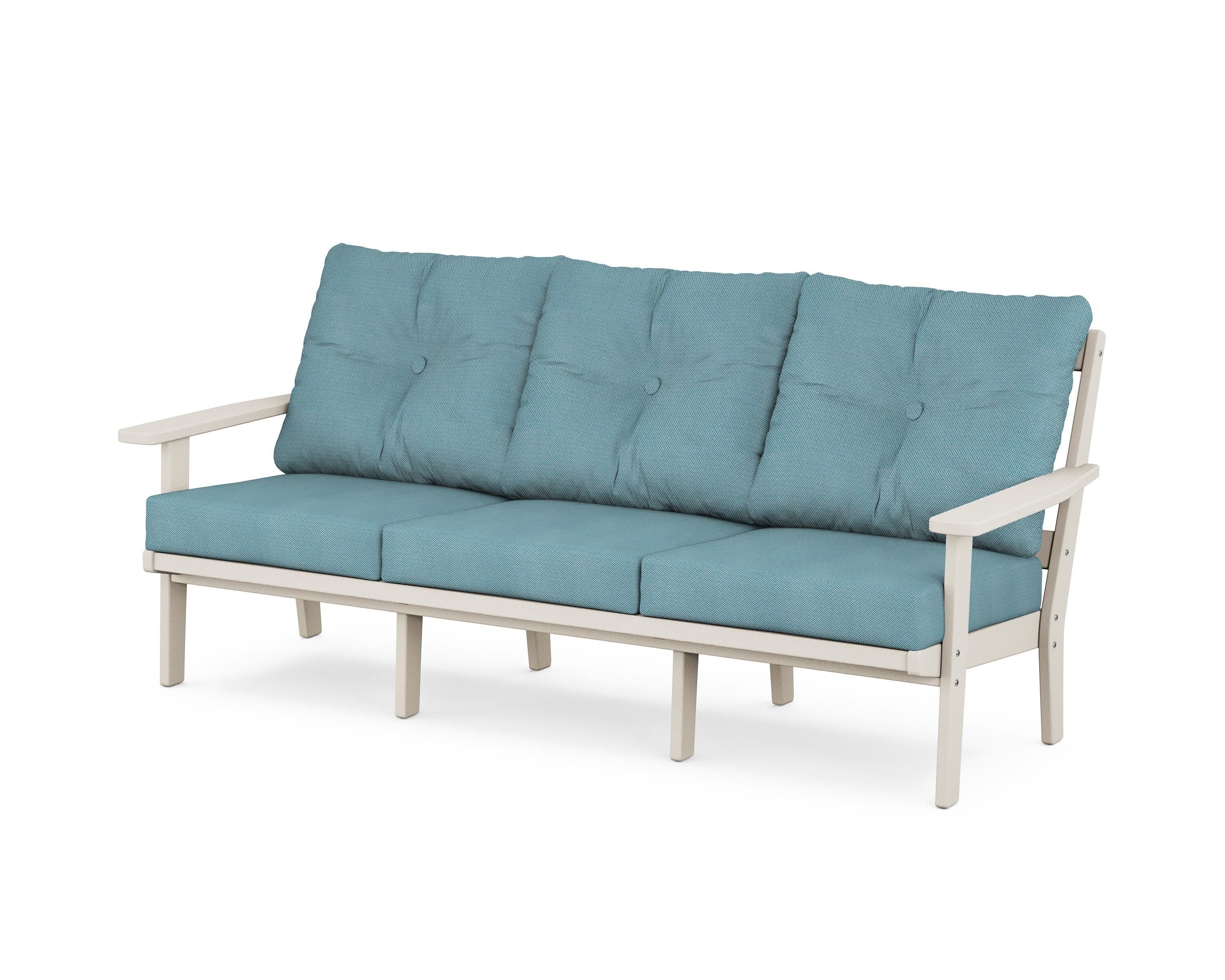 Oxford Deep Seating Sofa in Sand / Lattice Sky Blue